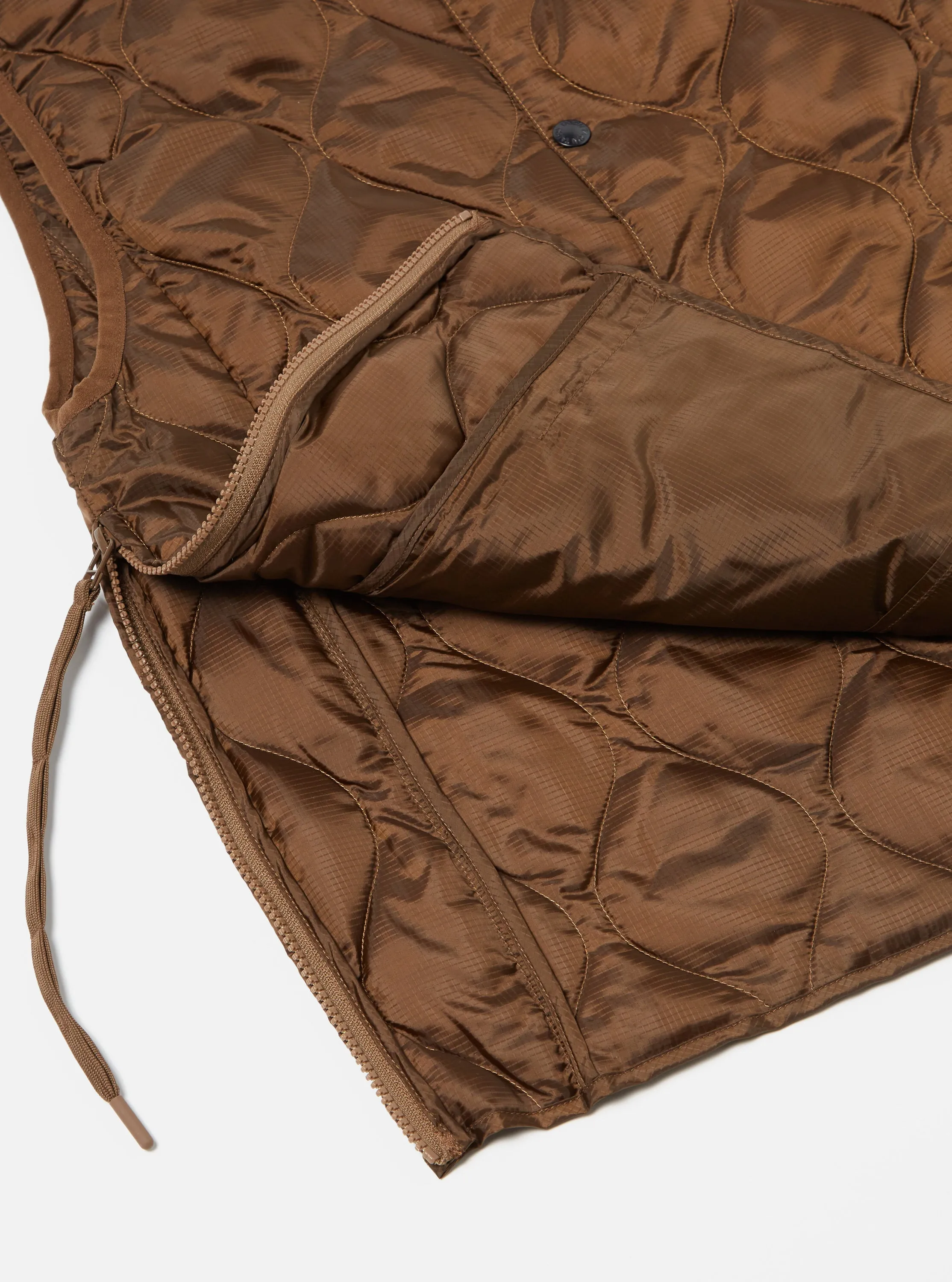 Taion by F/CE. Packable Down Vest in Brown Nylon Ripstop/Duck Down sold by Universal Works product image thumbnail 5