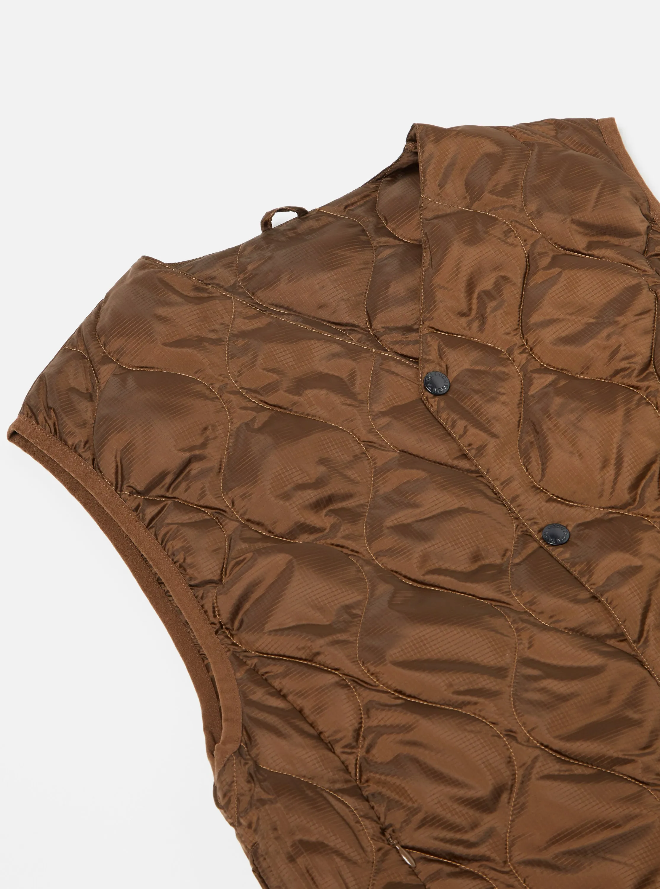 Taion by F/CE. Packable Down Vest in Brown Nylon Ripstop/Duck Down sold by Universal Works product image thumbnail 3