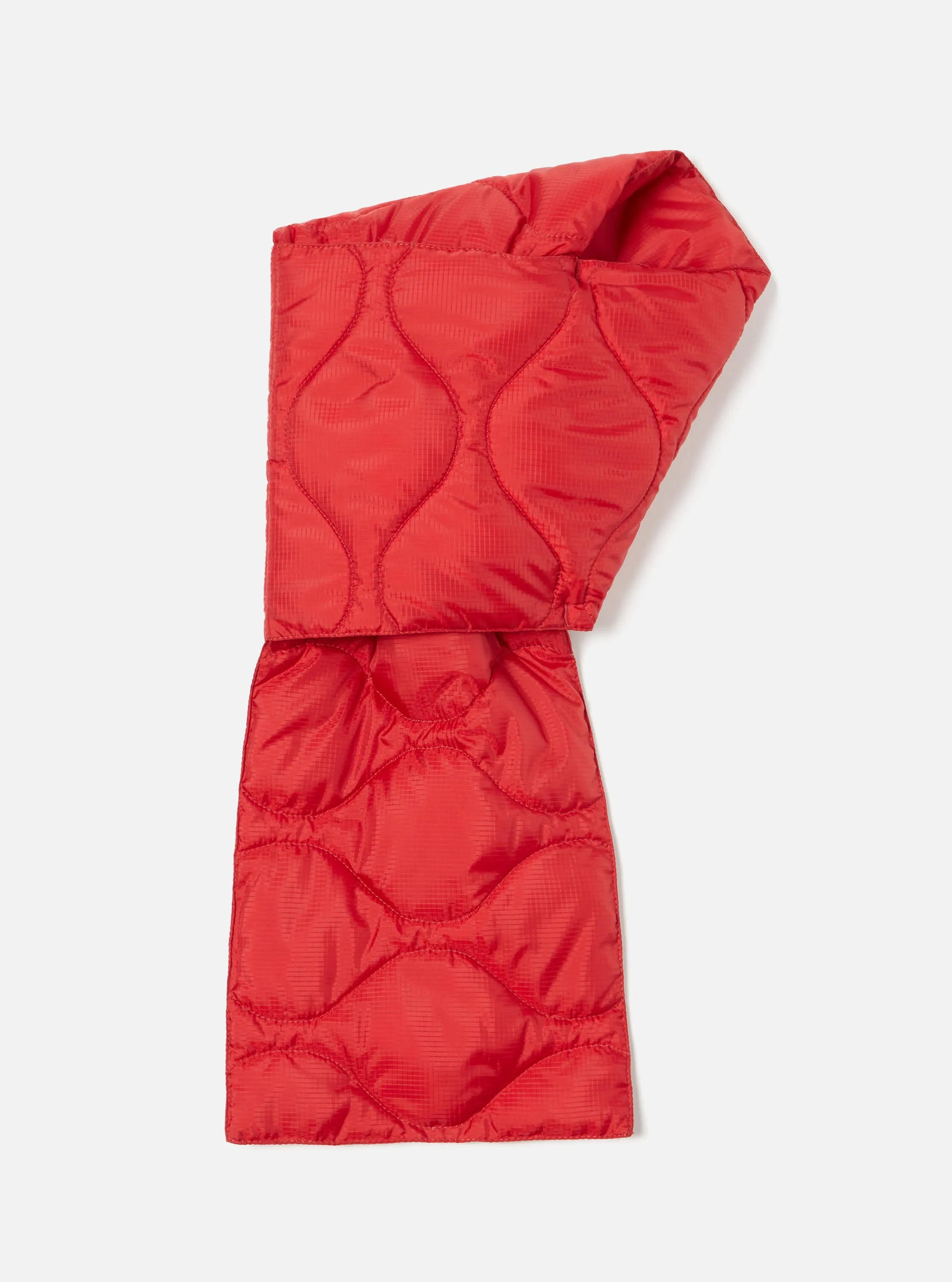 Taion by F/CE. Packable Down Scarf in Red Nylon Ripstop/Duck Down sold by Universal Works