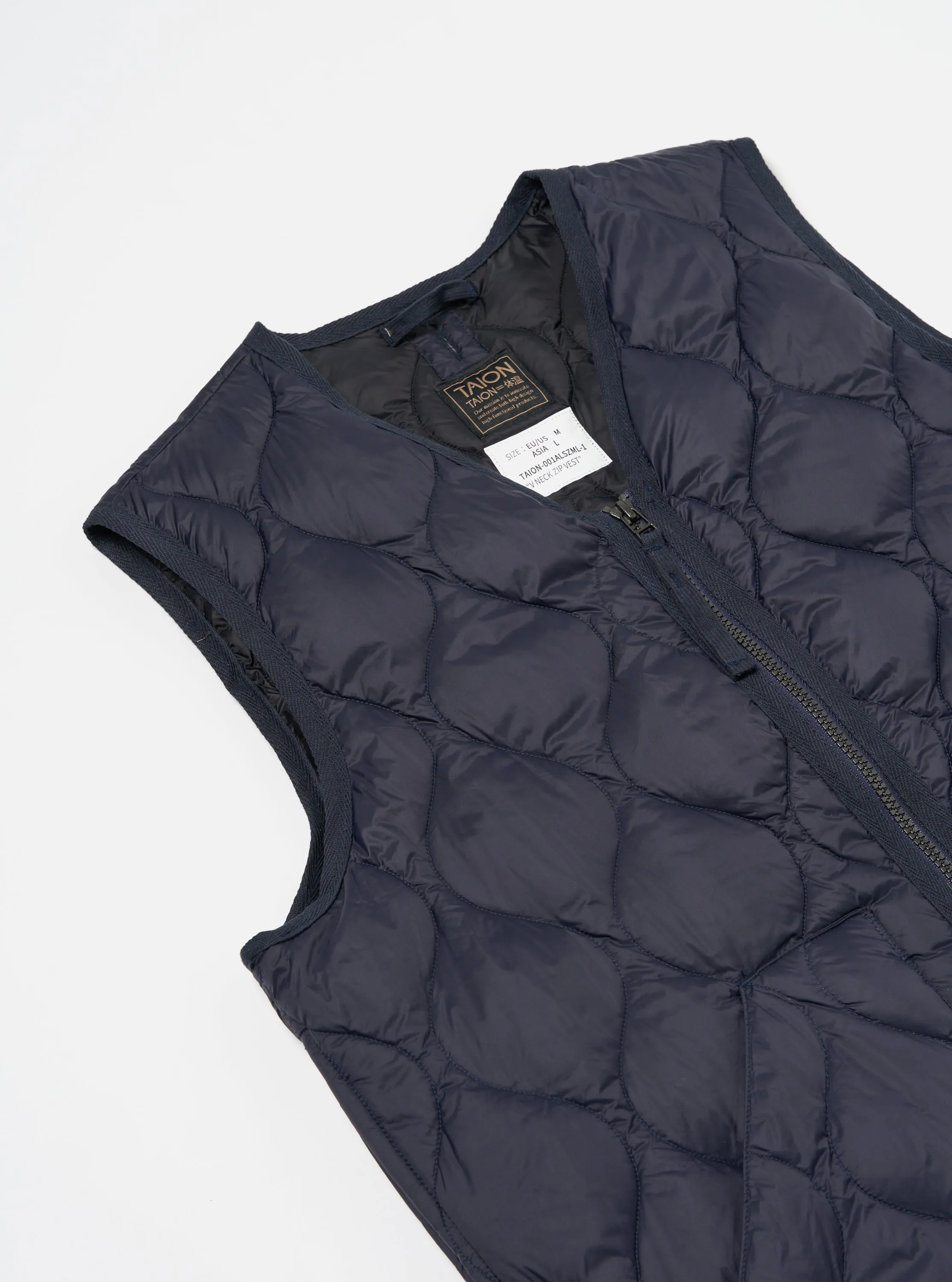 Taion V-Neck Down Vest in Dark Navy Soft-Shell Nylon sold by Universal Works product image thumbnail 3