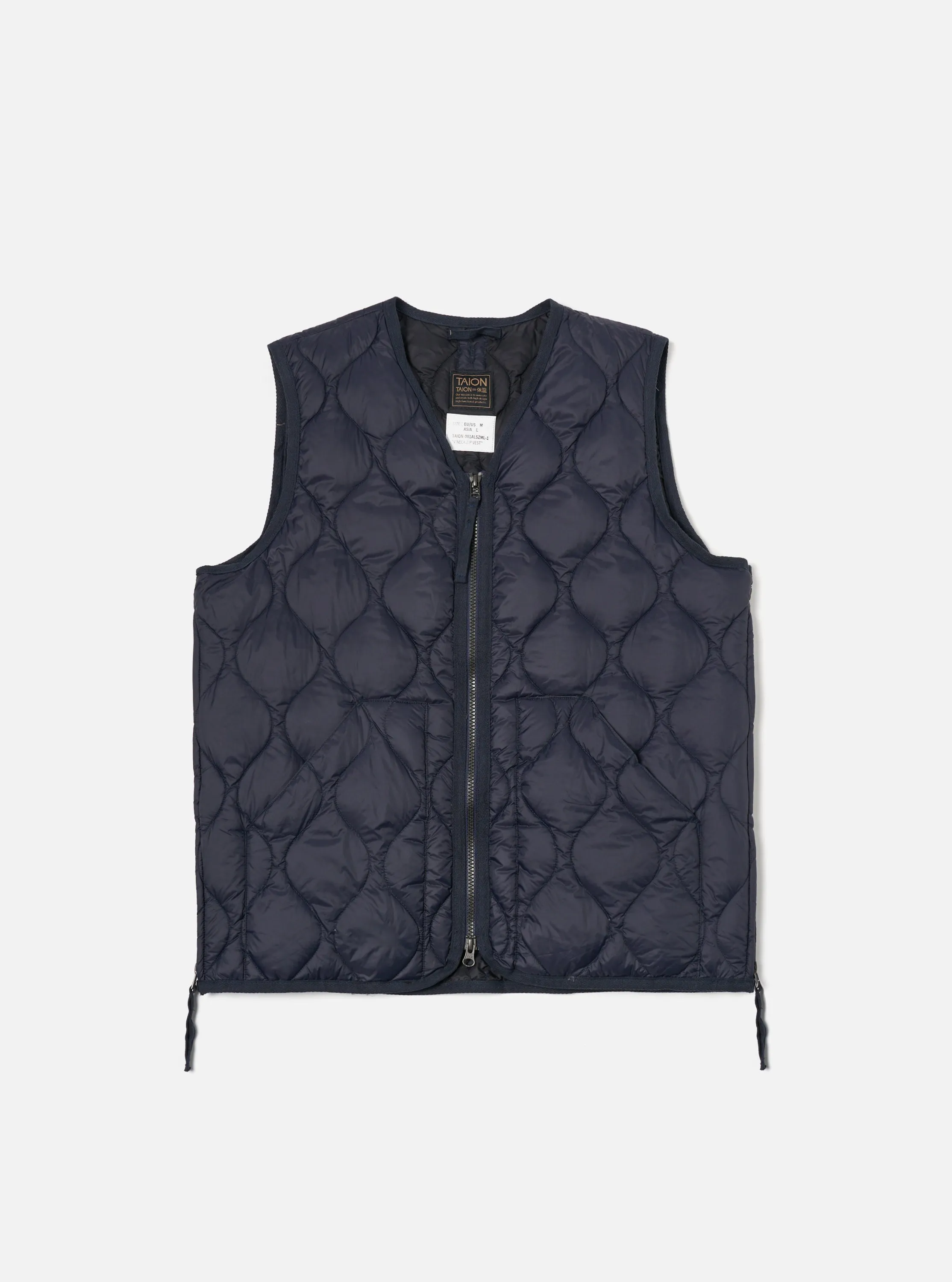 Taion V-Neck Down Vest in Dark Navy Soft-Shell Nylon sold by Universal Works