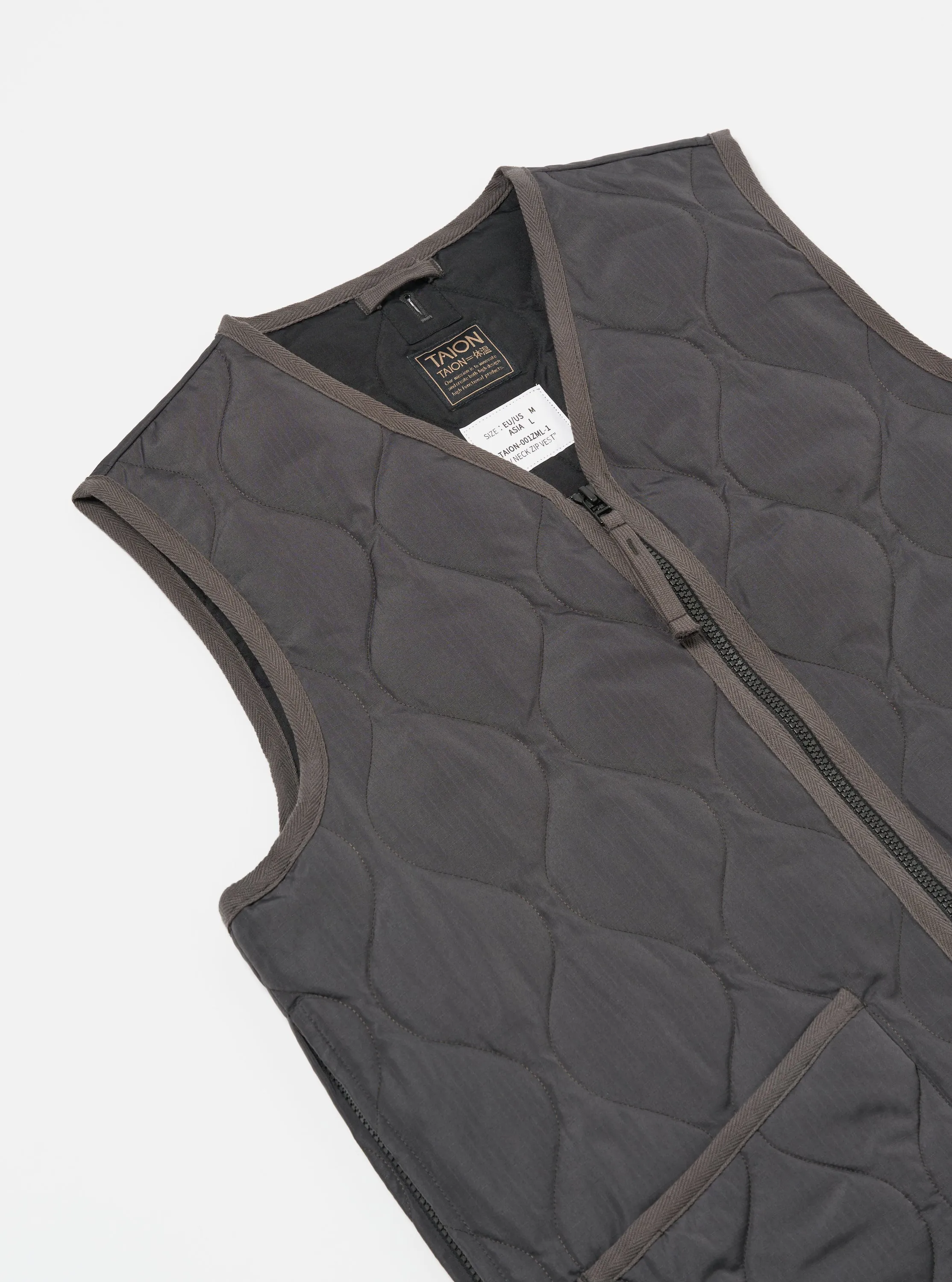 Taion Military V-Neck Down Vest in Charcoal Ripstop sold by Universal Works product image thumbnail 3