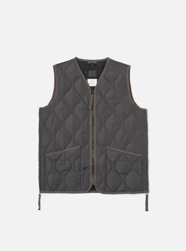 Taion Military V-Neck Down Vest in Charcoal Ripstop sold by Universal Works