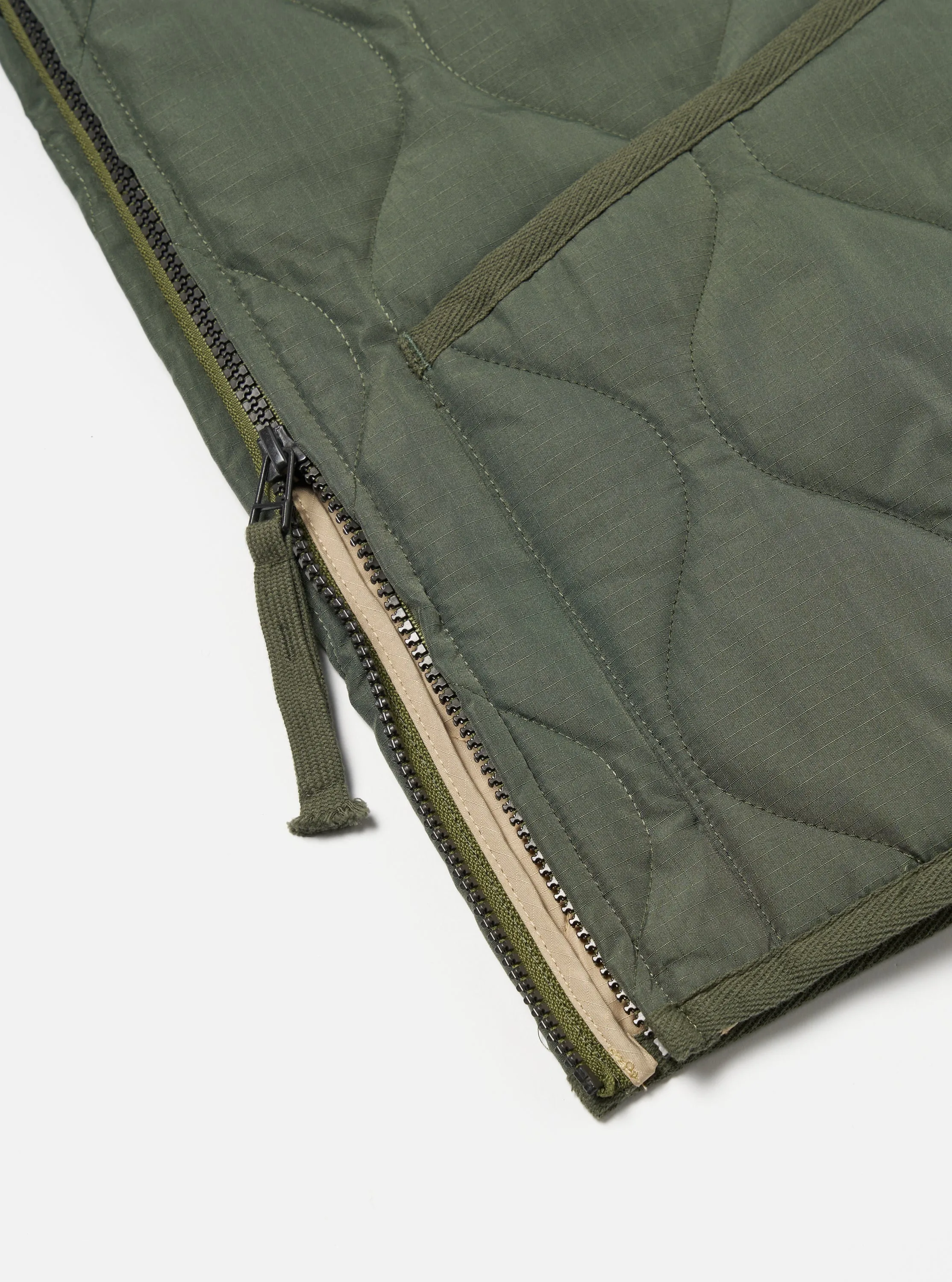 Taion Military V-Neck Down Vest in Olive Ripstop sold by Universal Works product image thumbnail 5