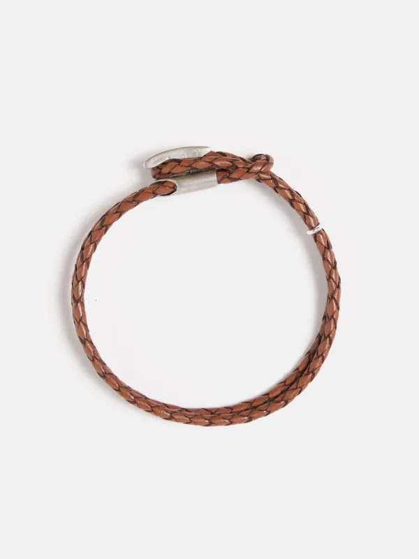 Anchor & Crew Padstow Bracelet in Light Brown .925 Silver/Braided Leather sold by Universal Works