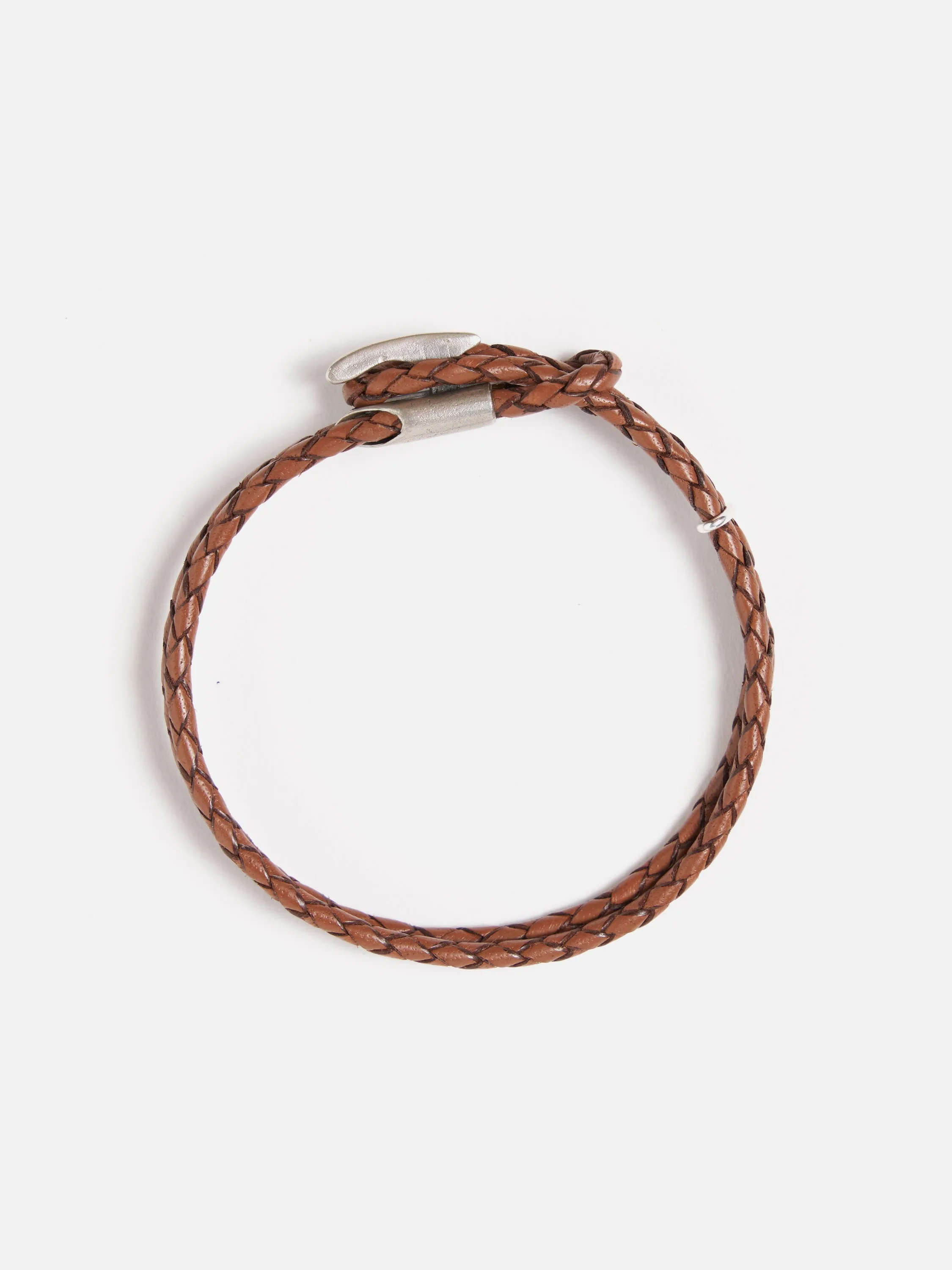Anchor & Crew Padstow Bracelet in Light Brown .925 Silver/Braided Leather sold by Universal Works