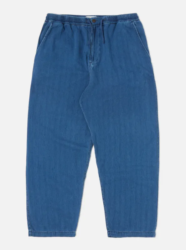 Universal Works Hi Water Trouser in Washed Indigo Herringbone Denim made by Universal Works