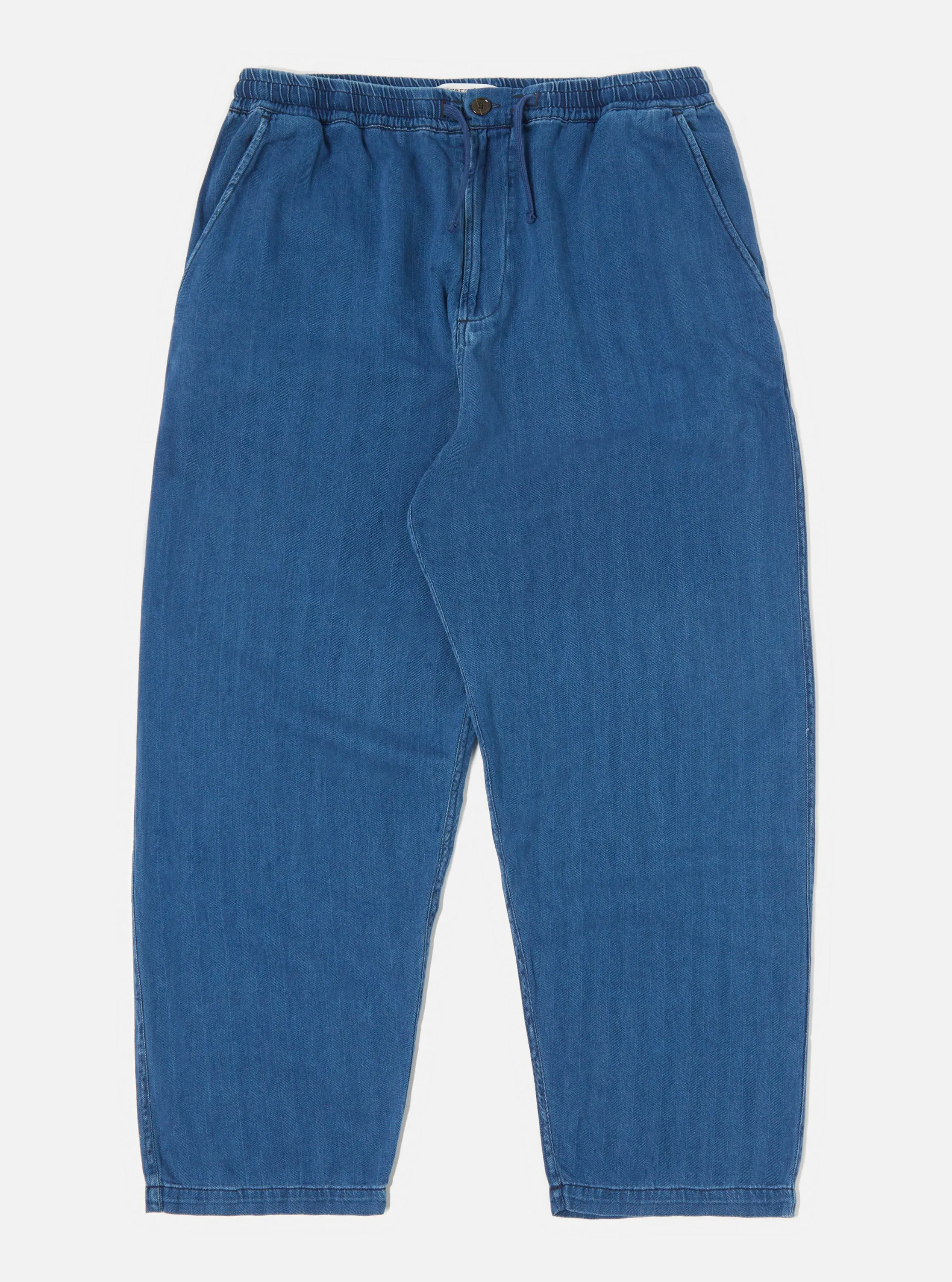 Universal Works Hi Water Trouser in Washed Indigo Herringbone Denim sold by Universal Works