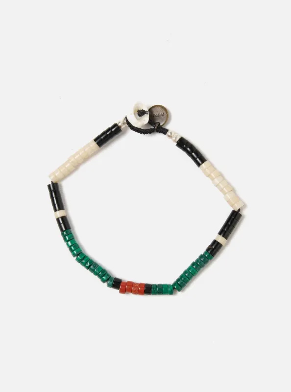 Mikia Bracelet Heishi Beads in Malachite/Jet sold by Universal Works