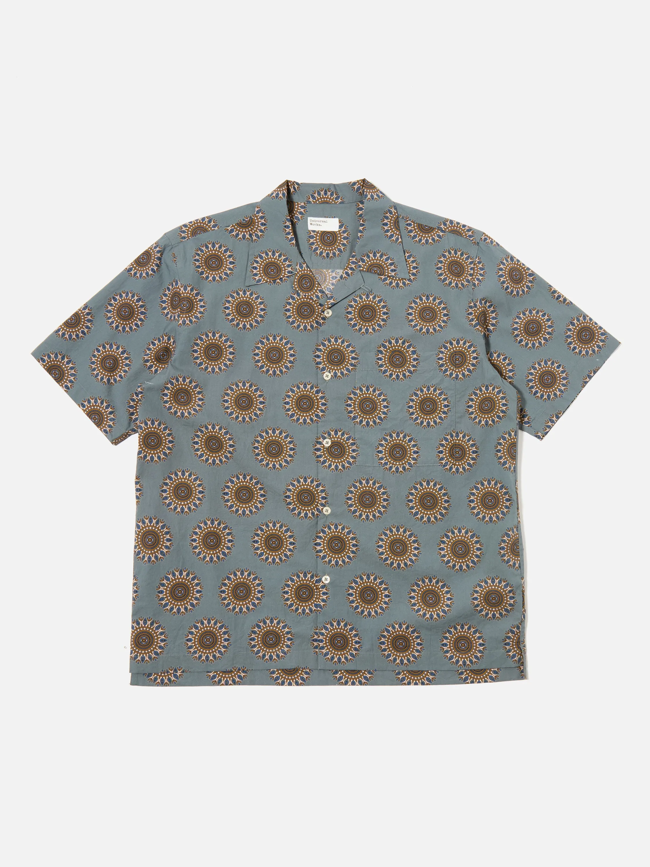 Universal Works Camp Shirt in Smoke Blue Regal Print sold by Universal Works