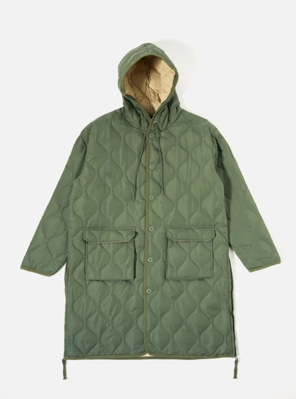 Taion Military Hood Long Down Jacket in Olive Ripstop sold by Universal Works