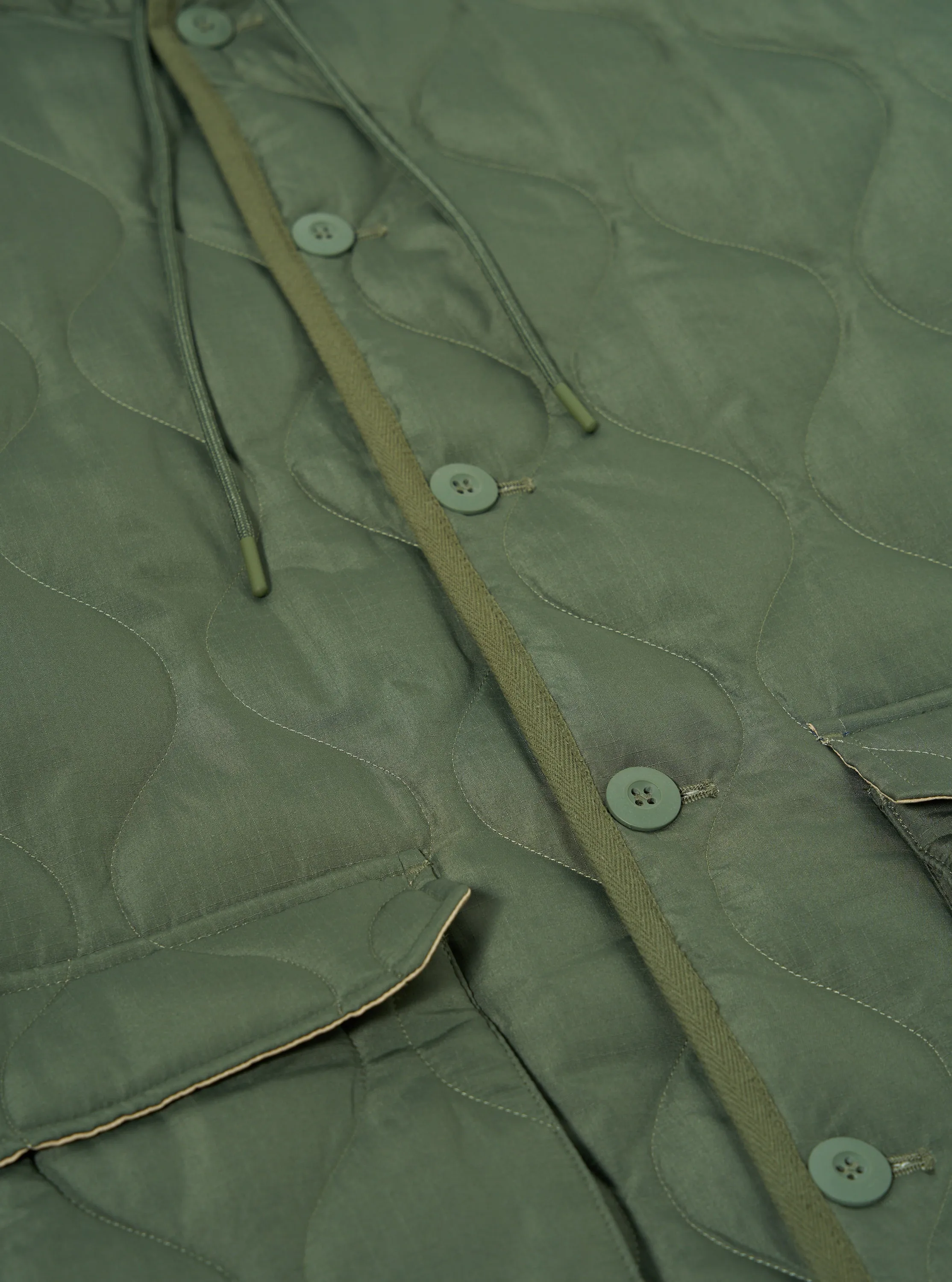 Taion Military Hood Long Down Jacket in Olive Ripstop sold by Universal Works product image thumbnail 4