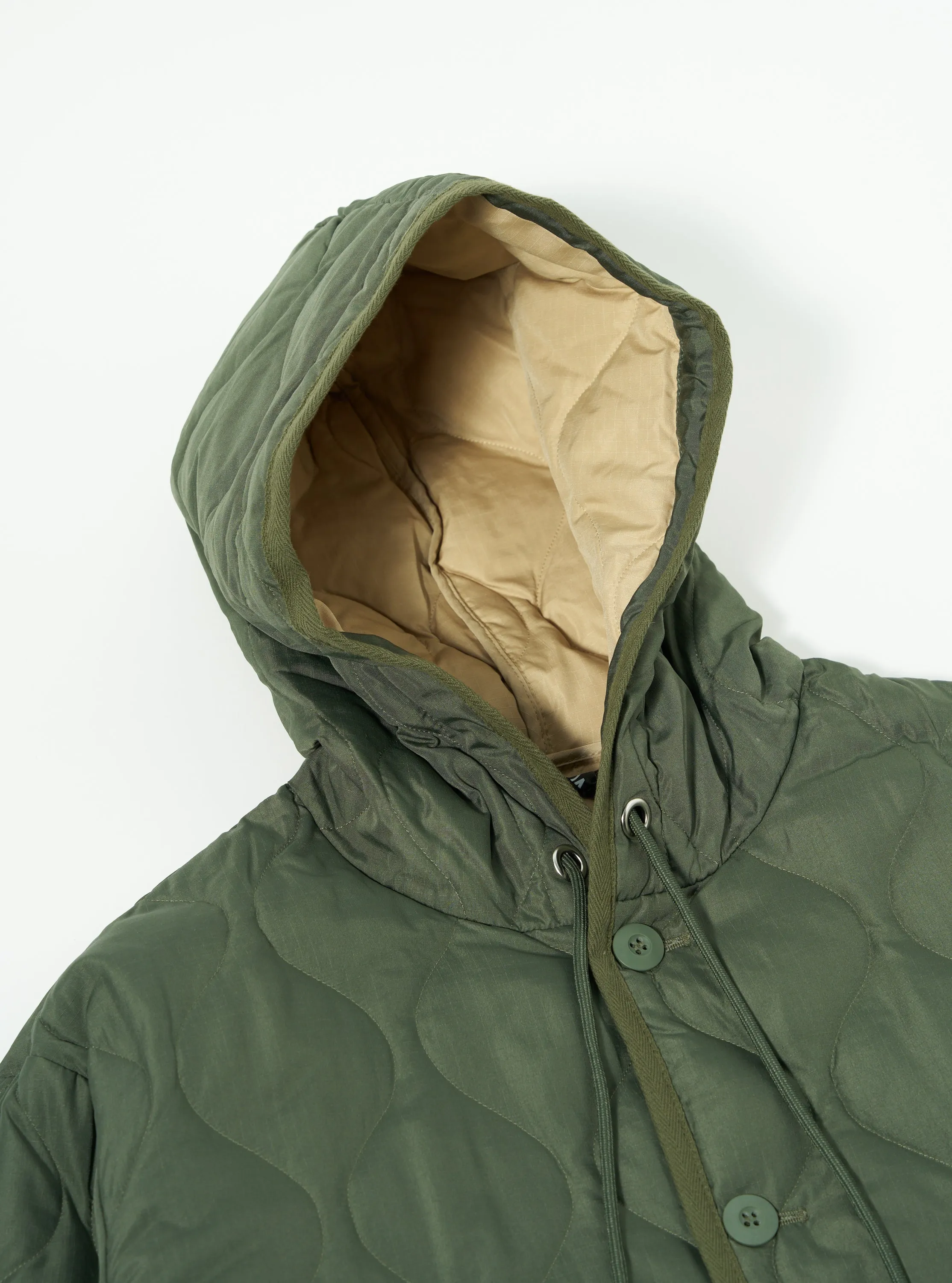 Taion Military Hood Long Down Jacket in Olive Ripstop sold by Universal Works product image thumbnail 3