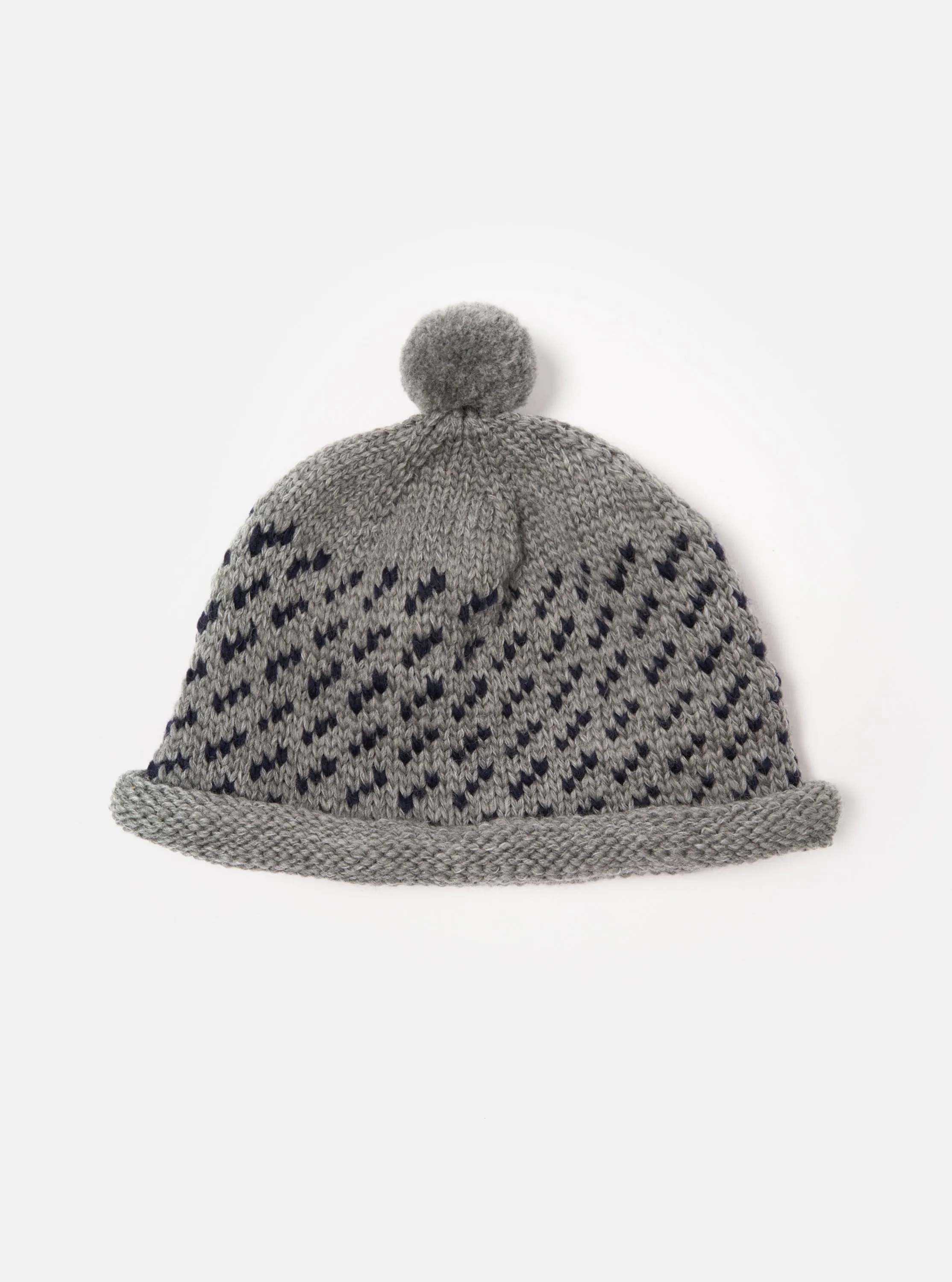 cableami® Bobble Watch Cap in Grey Wool Jacquard sold by Universal Works