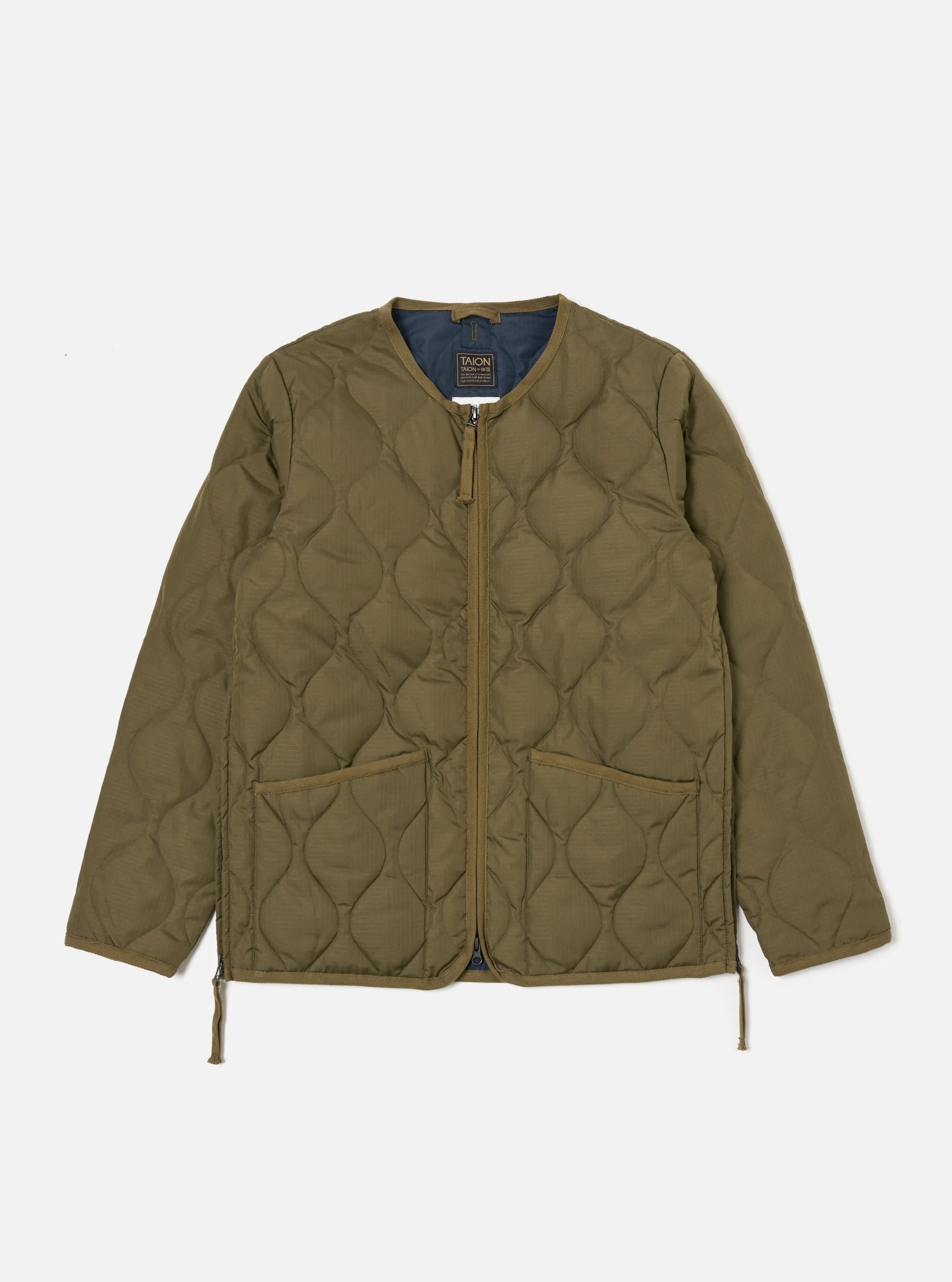 Taion Crew Neck Down Jacket in Dark Olive Ripstop sold by Universal Works