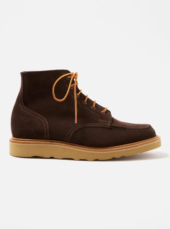 Universal Works x Sanders Wilson Derby Boot in Mocha Reverse Suede sold by Universal Works