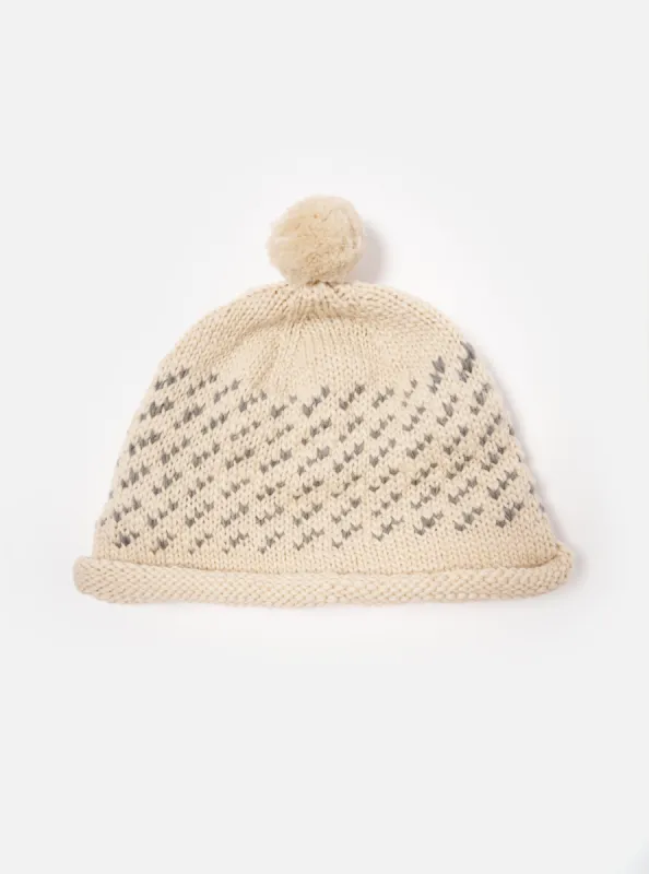 cableami® Bobble Watch Cap in Ivory Wool Jacquard sold by Universal Works