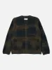 Universal Works Cardigan in Navy/Sand Agu Check Fleece sold by Universal Works