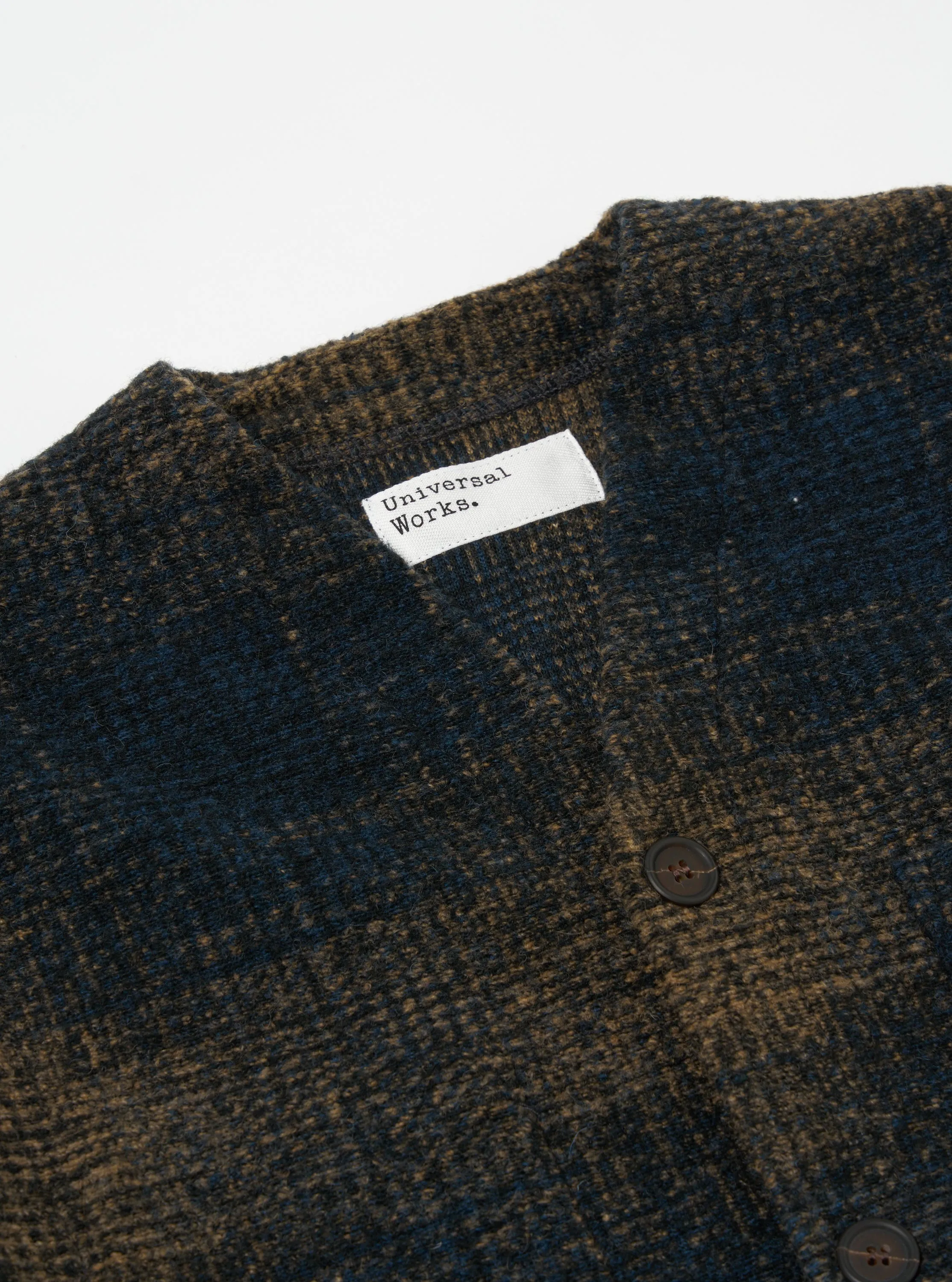 Universal Works Cardigan in Navy/Sand Agu Check Fleece sold by Universal Works product image thumbnail 3