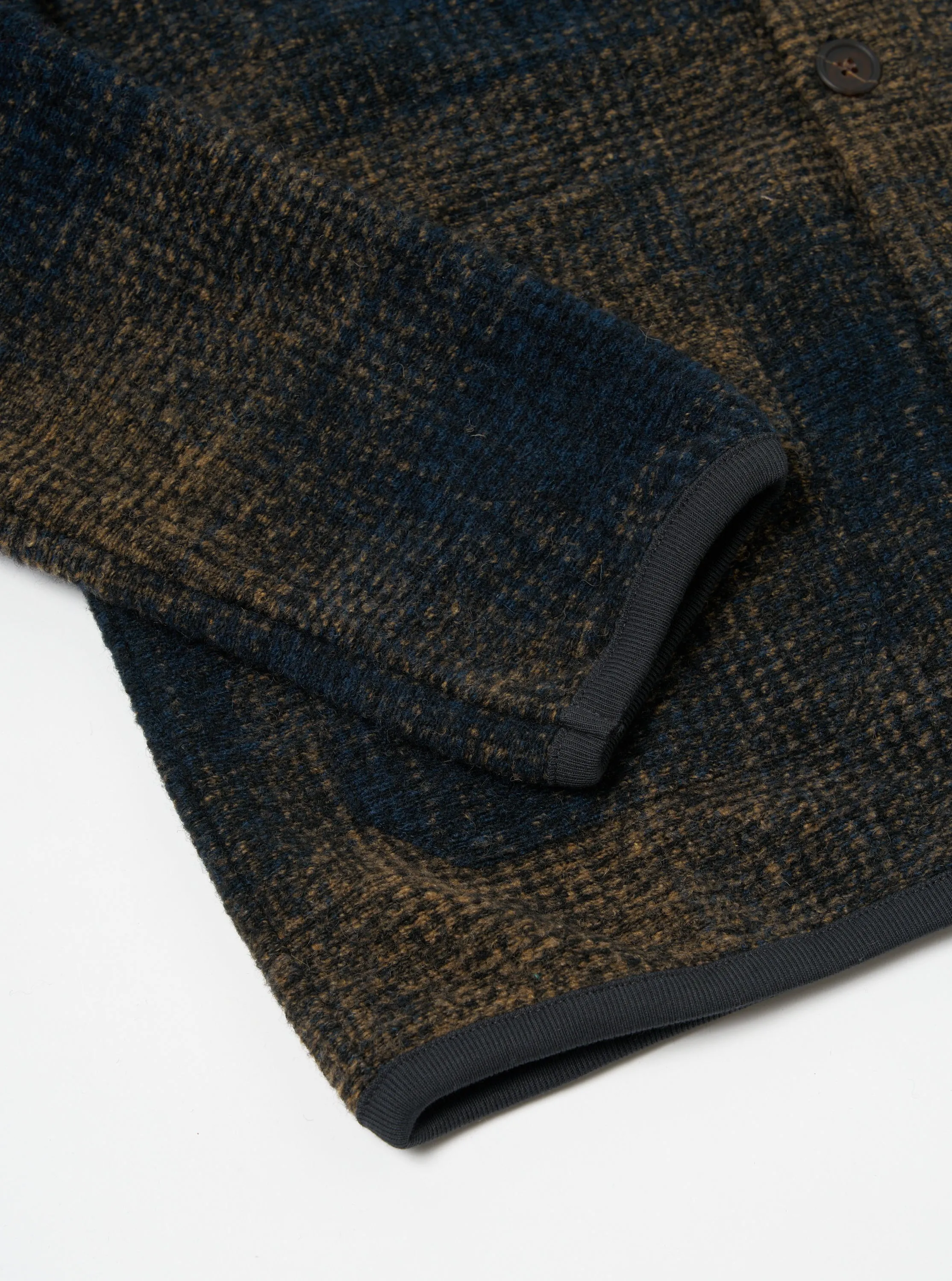 Universal Works Cardigan in Navy/Sand Agu Check Fleece sold by Universal Works product image thumbnail 5