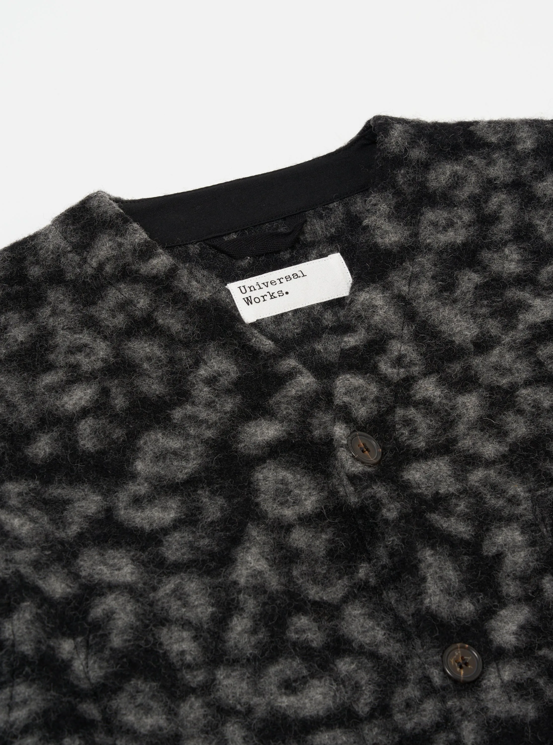 Universal Works Cardigan in Black/Charcoal Leopard Fleece sold by Universal Works product image thumbnail 3