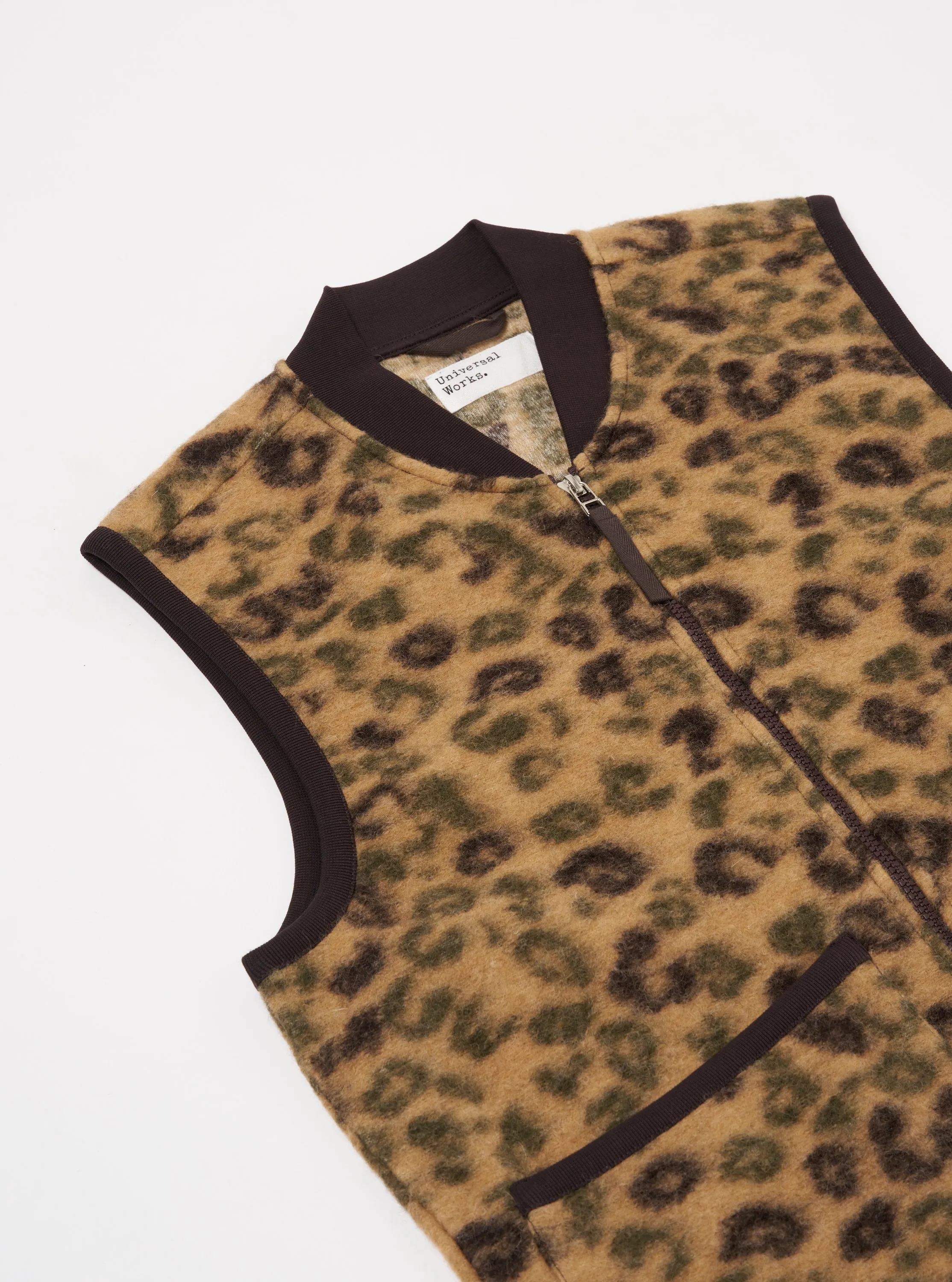 Universal Works Zip Waistcoat in Camo Leopard Fleece sold by Universal Works product image thumbnail 3