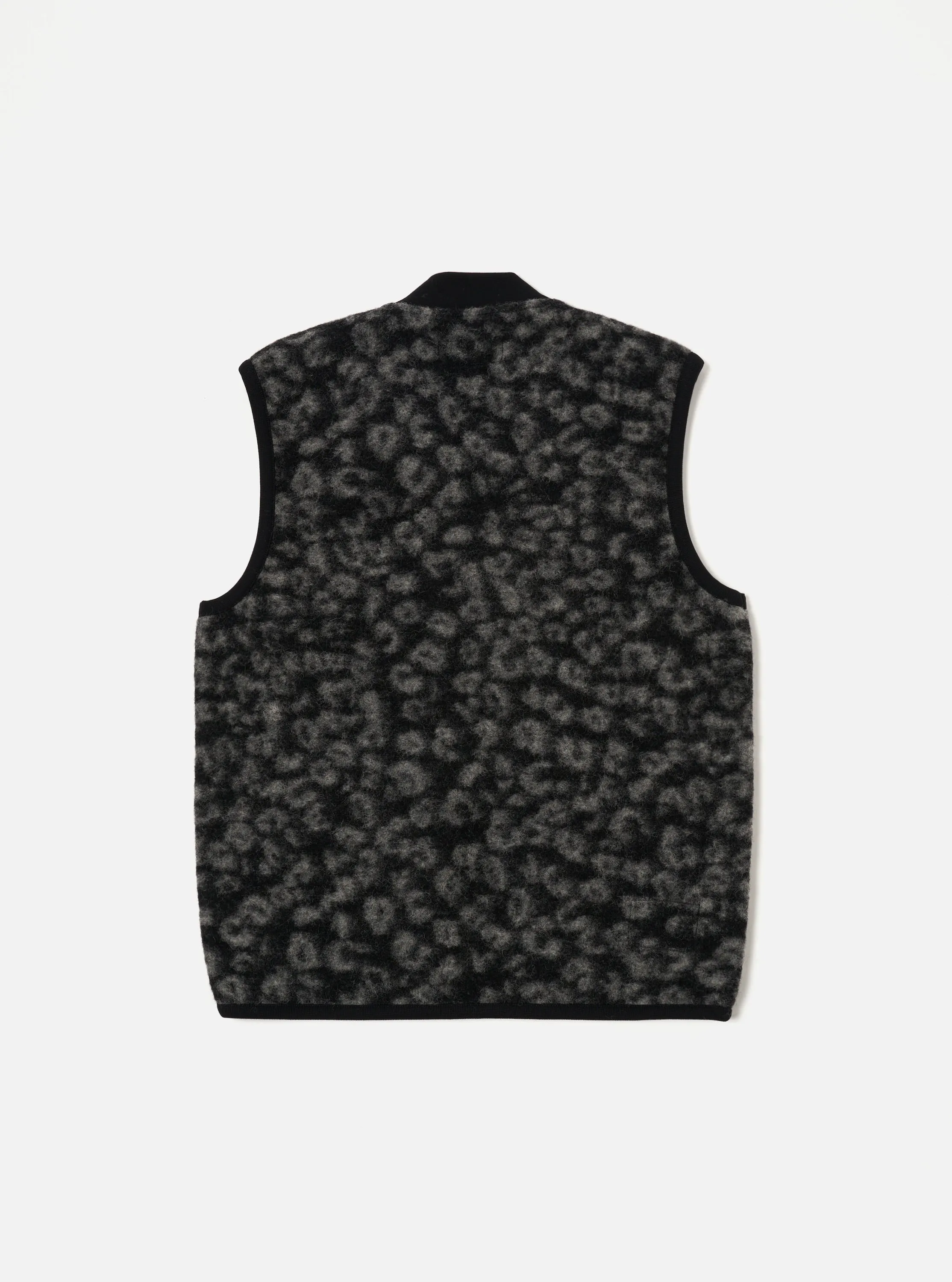 Universal Works Zip Waistcoat in Black/Charcoal Leopard Fleece sold by Universal Works product image thumbnail 2