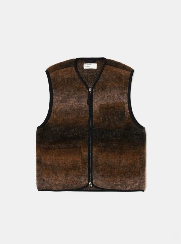 Universal Works Zip Gilet in Brown Ombre Fleece sold by Universal Works