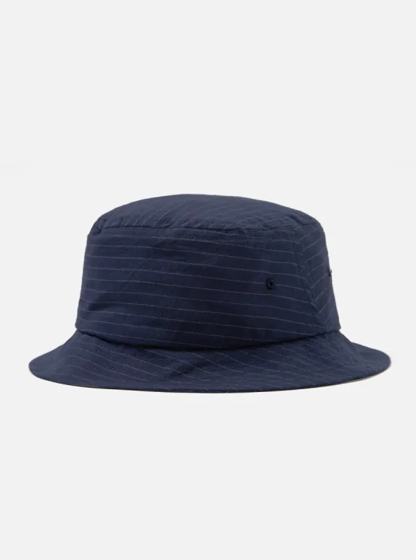 Universal Works Lewis Hat in Navy Cotton Pinstripe sold by Universal Works