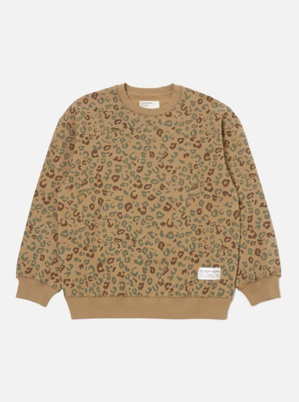 Universal Works Loose Sweatshirt in Sand Leopard Brush Back sold by Universal Works