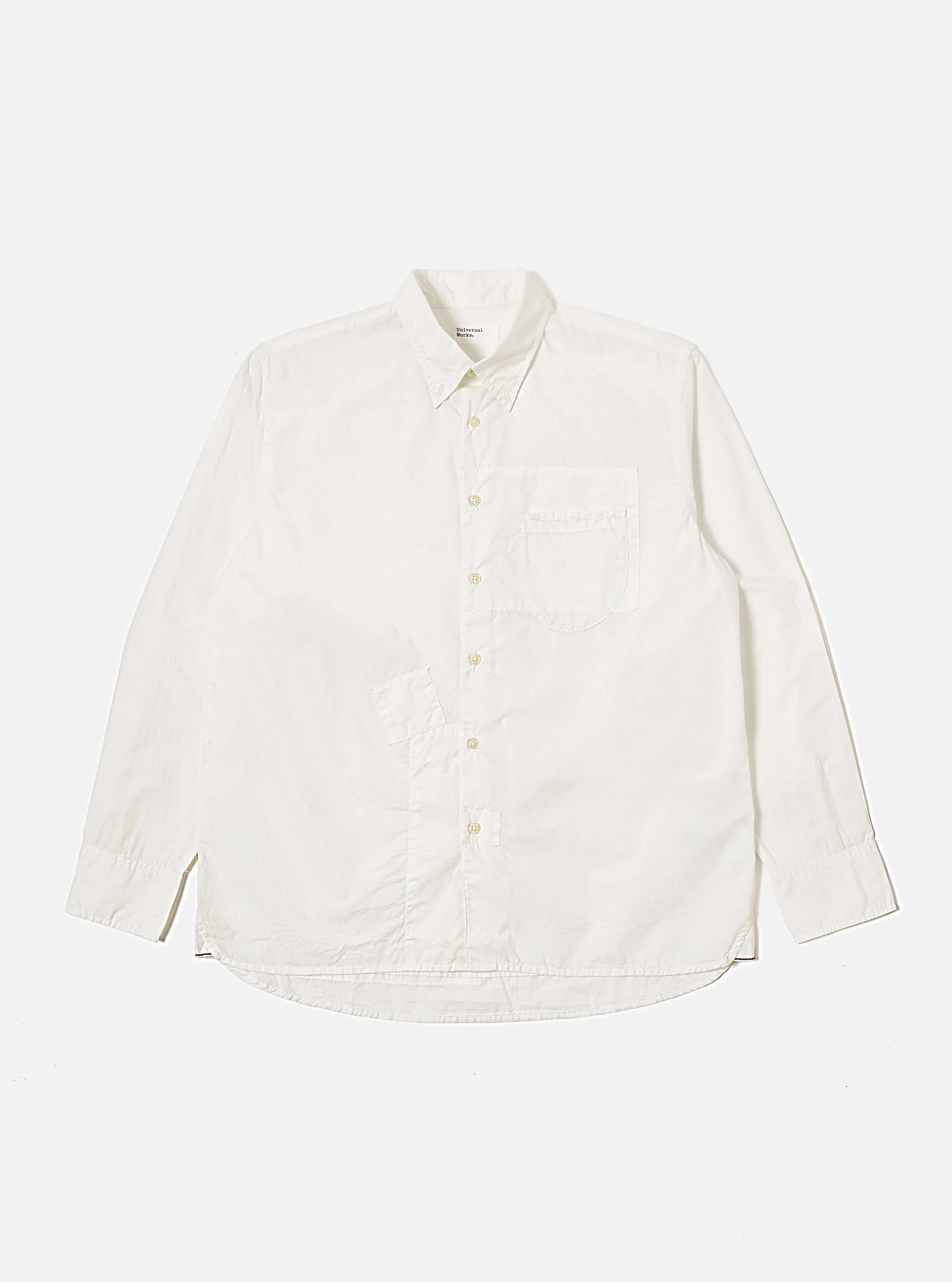 Universal Works Patched Lazy Day Shirt in White Poplin sold by Universal Works