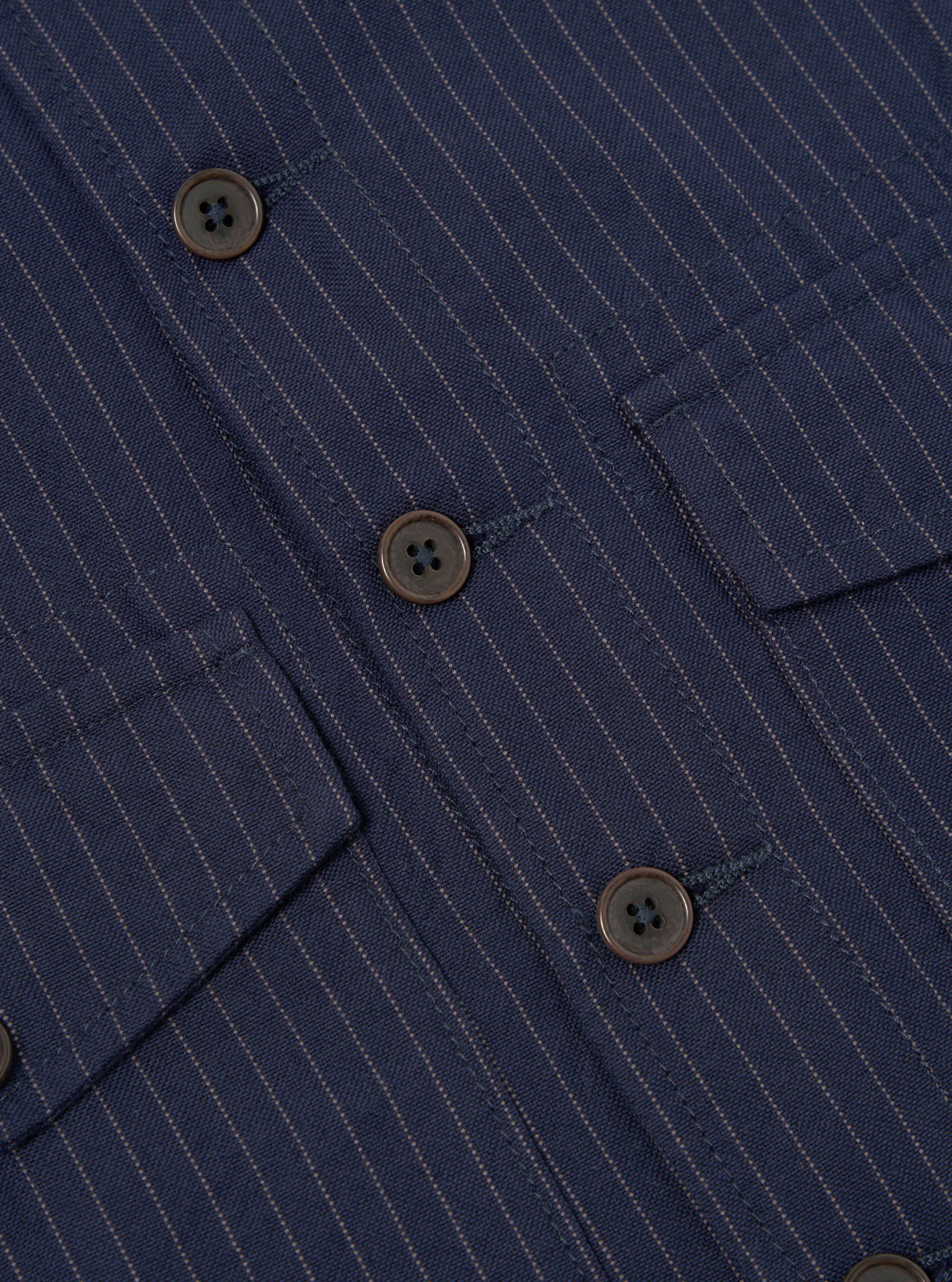 Universal Works Field Waistcoat in Navy Cotton Pinstripe sold by Universal Works product image thumbnail 4