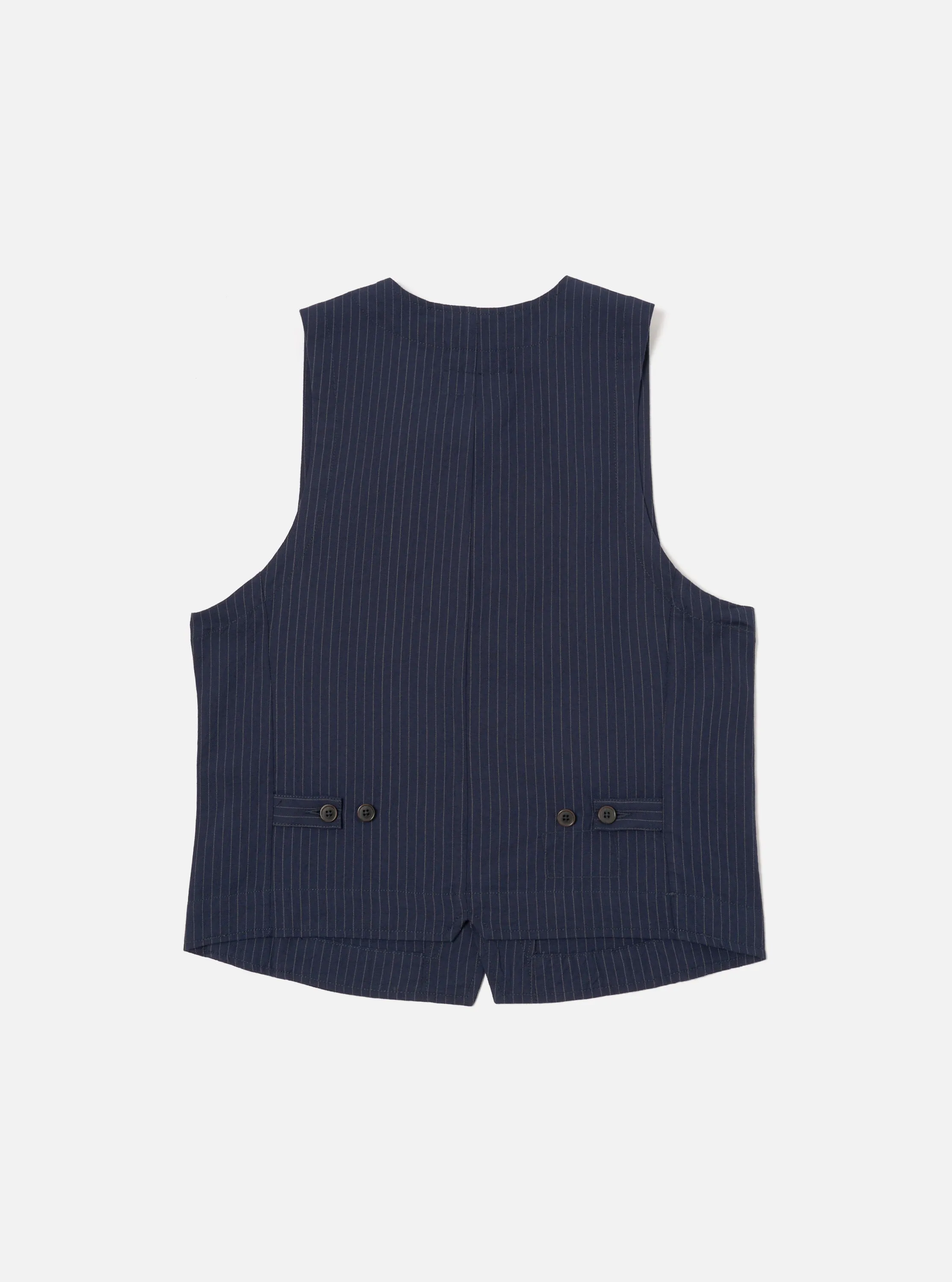 Universal Works Field Waistcoat in Navy Cotton Pinstripe sold by Universal Works product image thumbnail 2