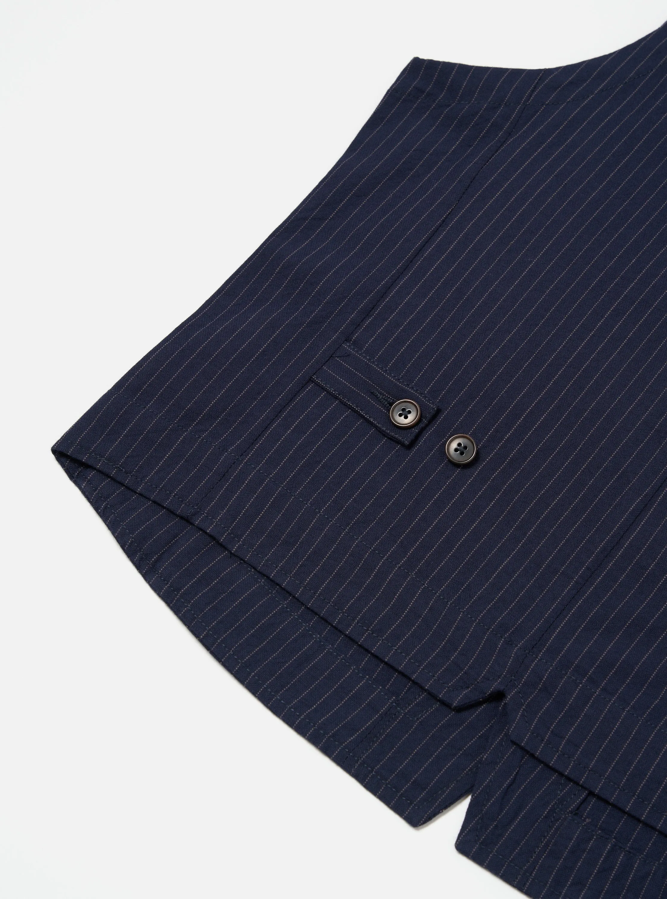 Universal Works Field Waistcoat in Navy Cotton Pinstripe sold by Universal Works product image thumbnail 5