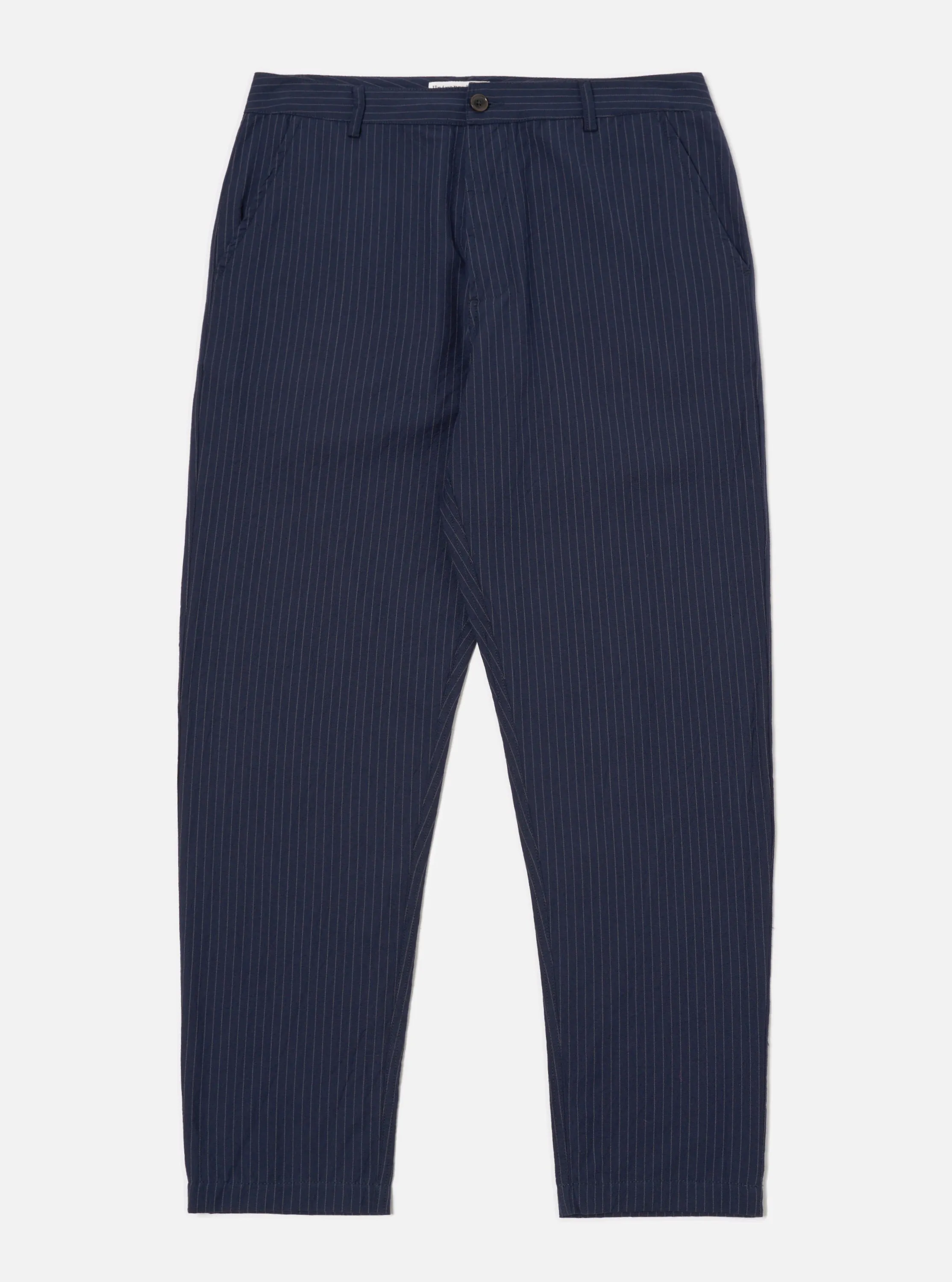 Universal Works Military Chino in Navy Cotton Pinstripe sold by Universal Works