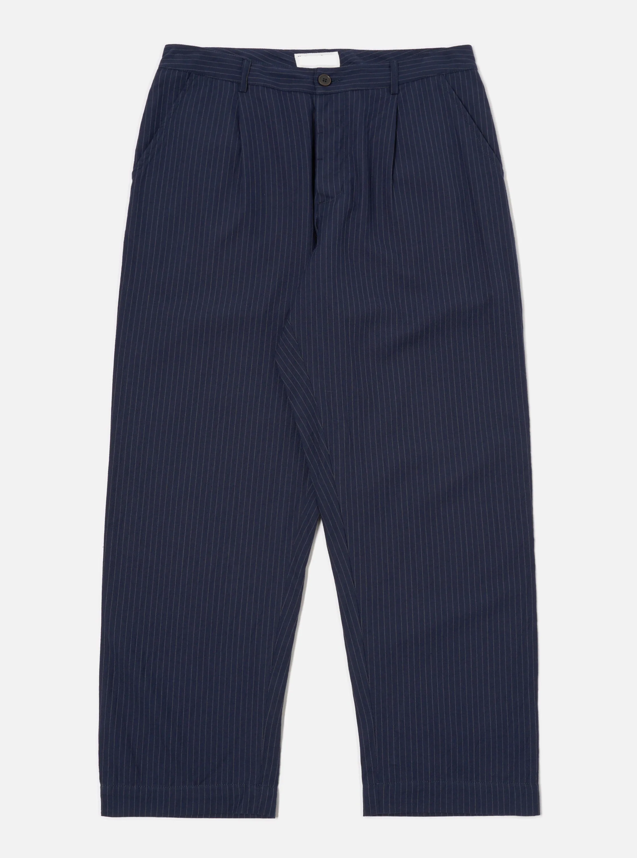 Universal Works Duke Pant in Navy Cotton Pinstripe sold by Universal Works