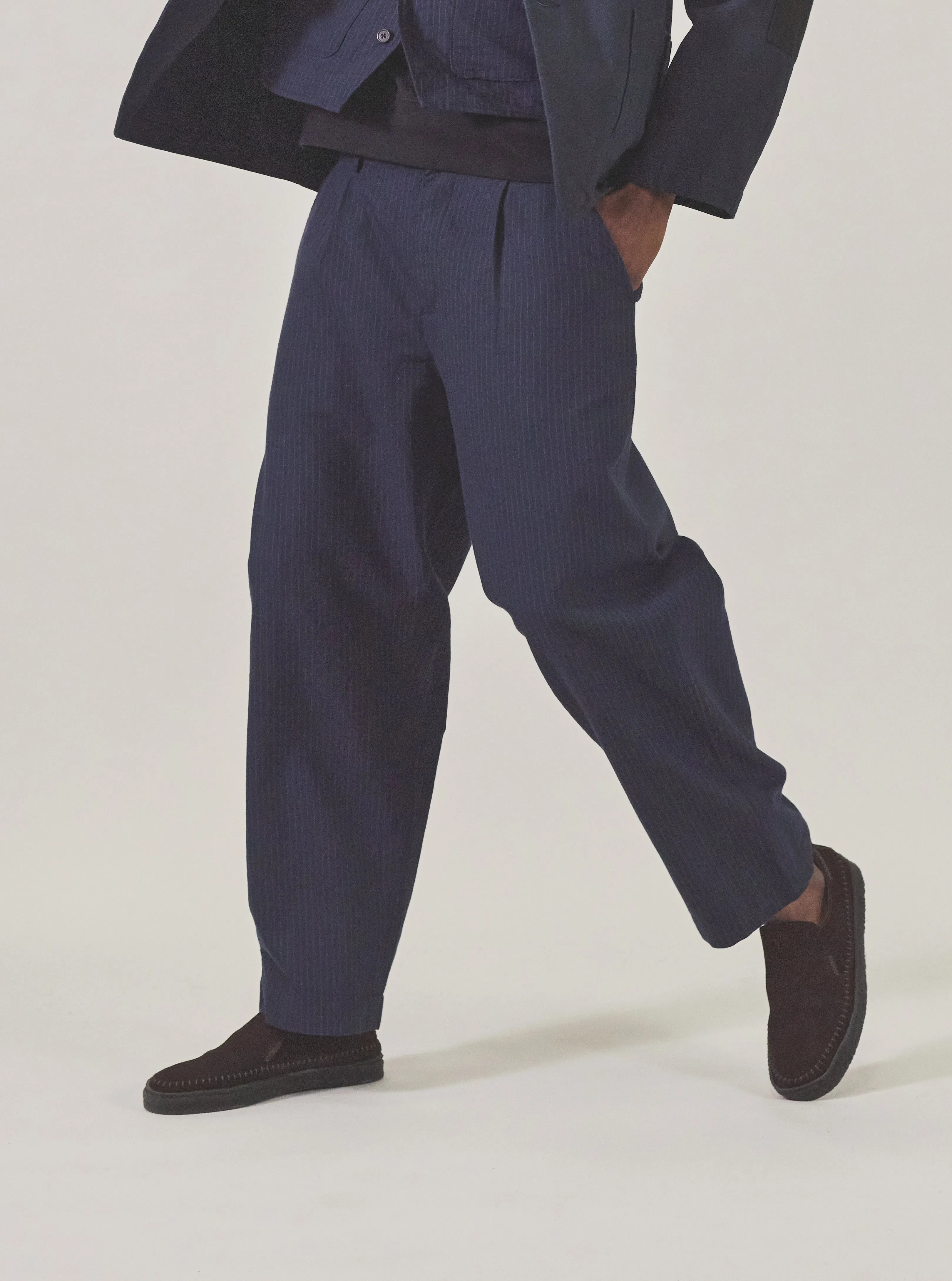 Universal Works Duke Pant in Navy Cotton Pinstripe sold by Universal Works product image thumbnail 2