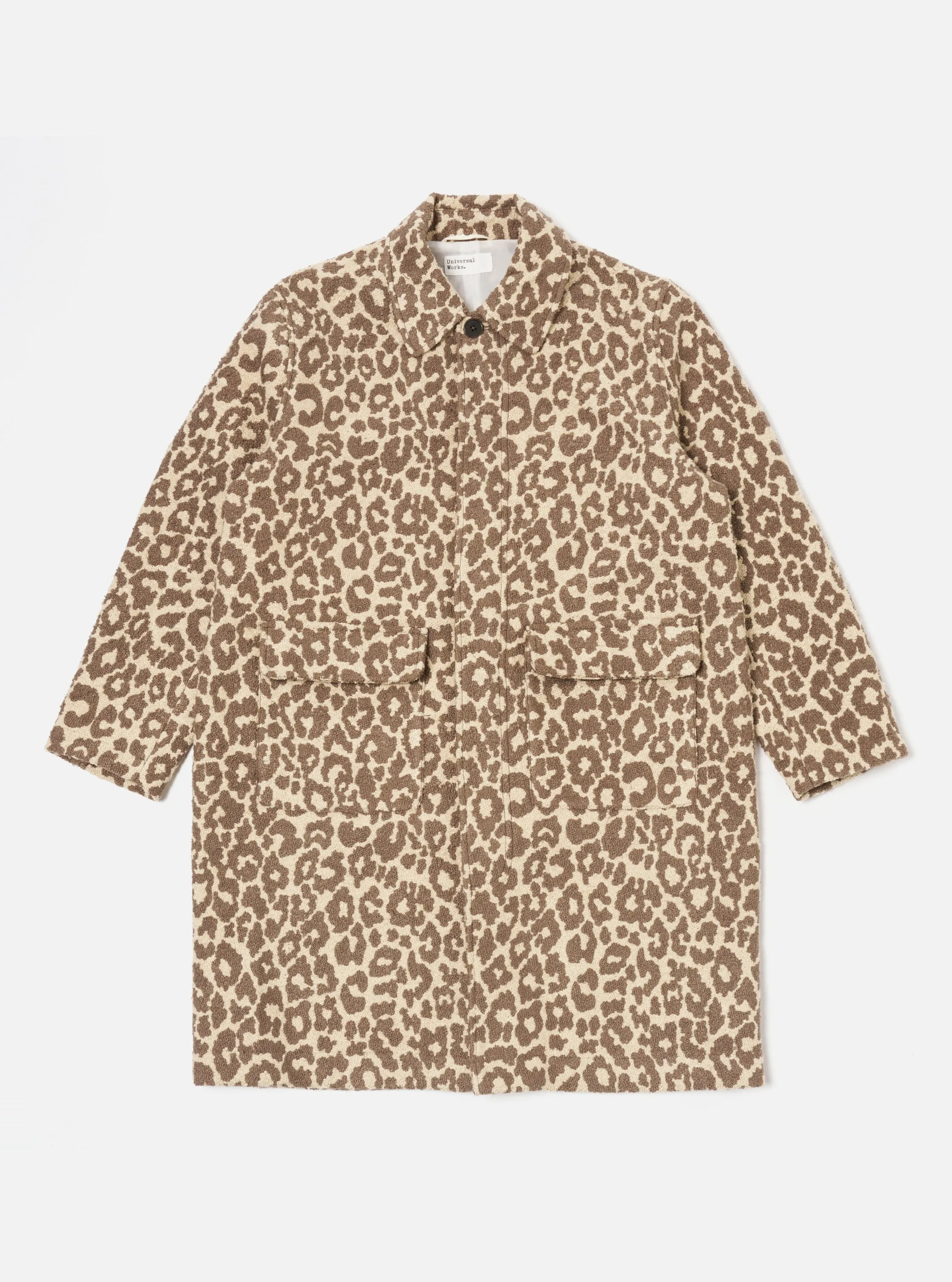 Natural Crazy Leopard Account Coat sold by Universal Works