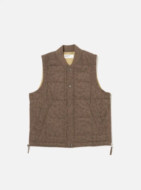 Universal Works Carlton Gilet in Sand Leopard Recycled Polytech sold by Universal Works