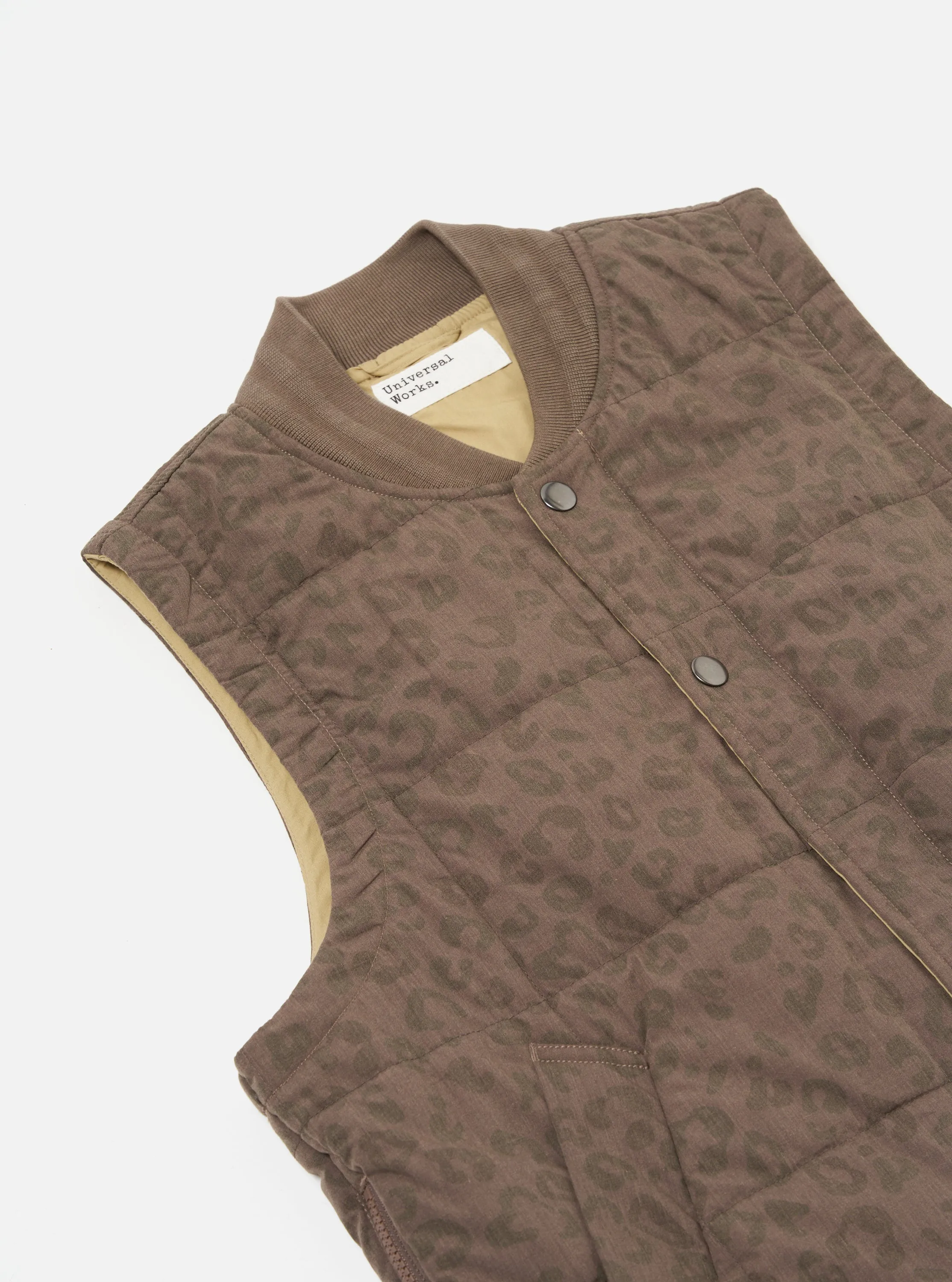 Sand Leopard Recycled Polytech Carlton Gilet sold by Universal Works product image thumbnail 3