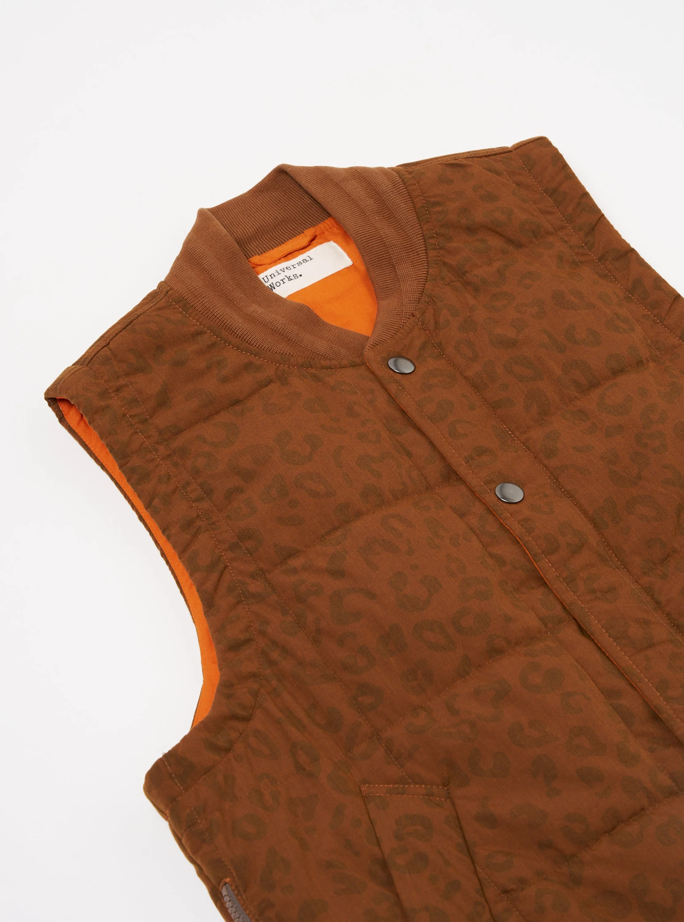 Orange Leopard Recycled Polytech Carlton Gilet sold by Universal Works product image thumbnail 4