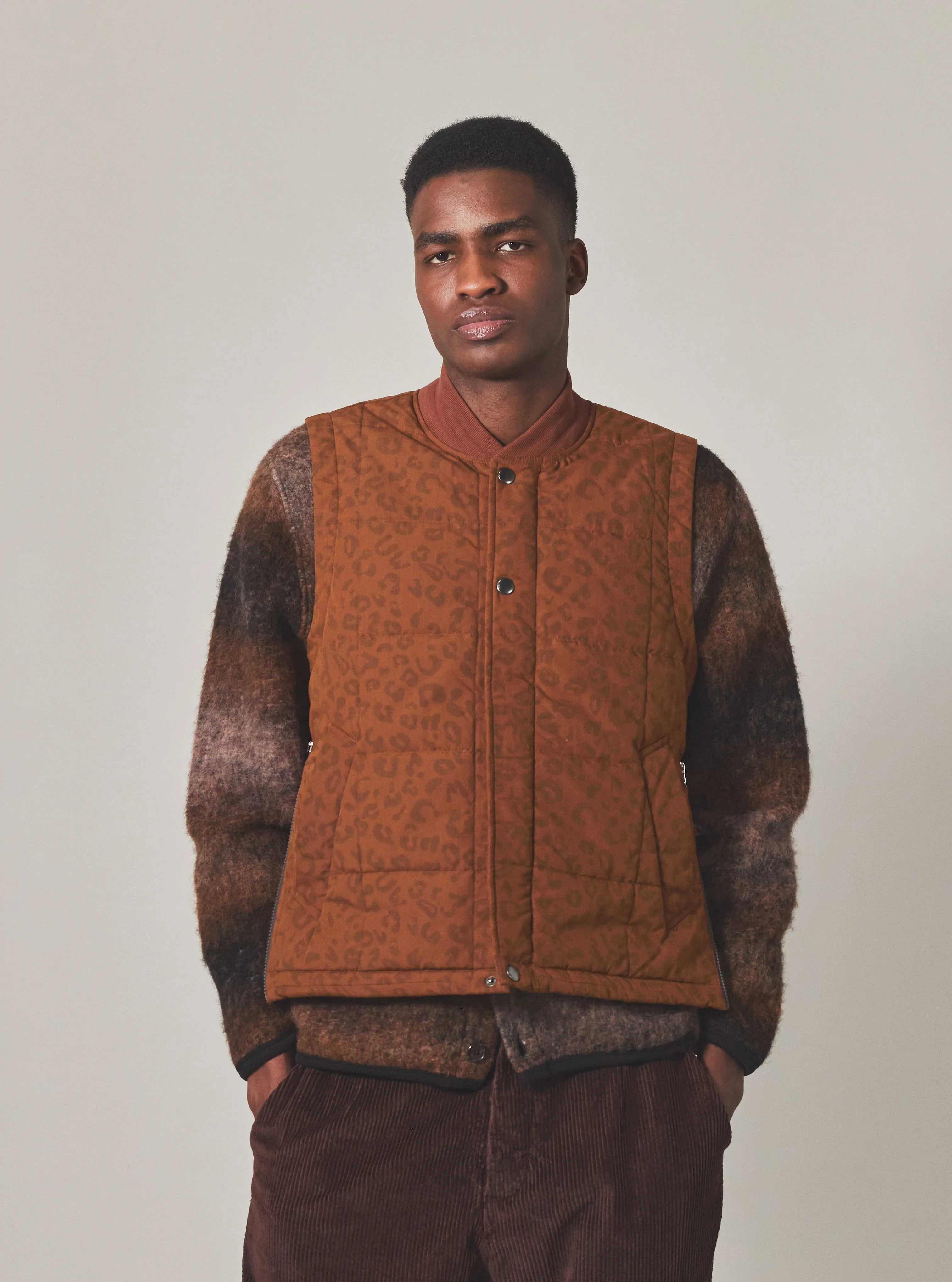 Orange Leopard Recycled Polytech Carlton Gilet sold by Universal Works product image thumbnail 2