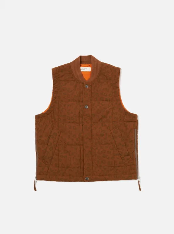 Orange Leopard Recycled Polytech Carlton Gilet sold by Universal Works