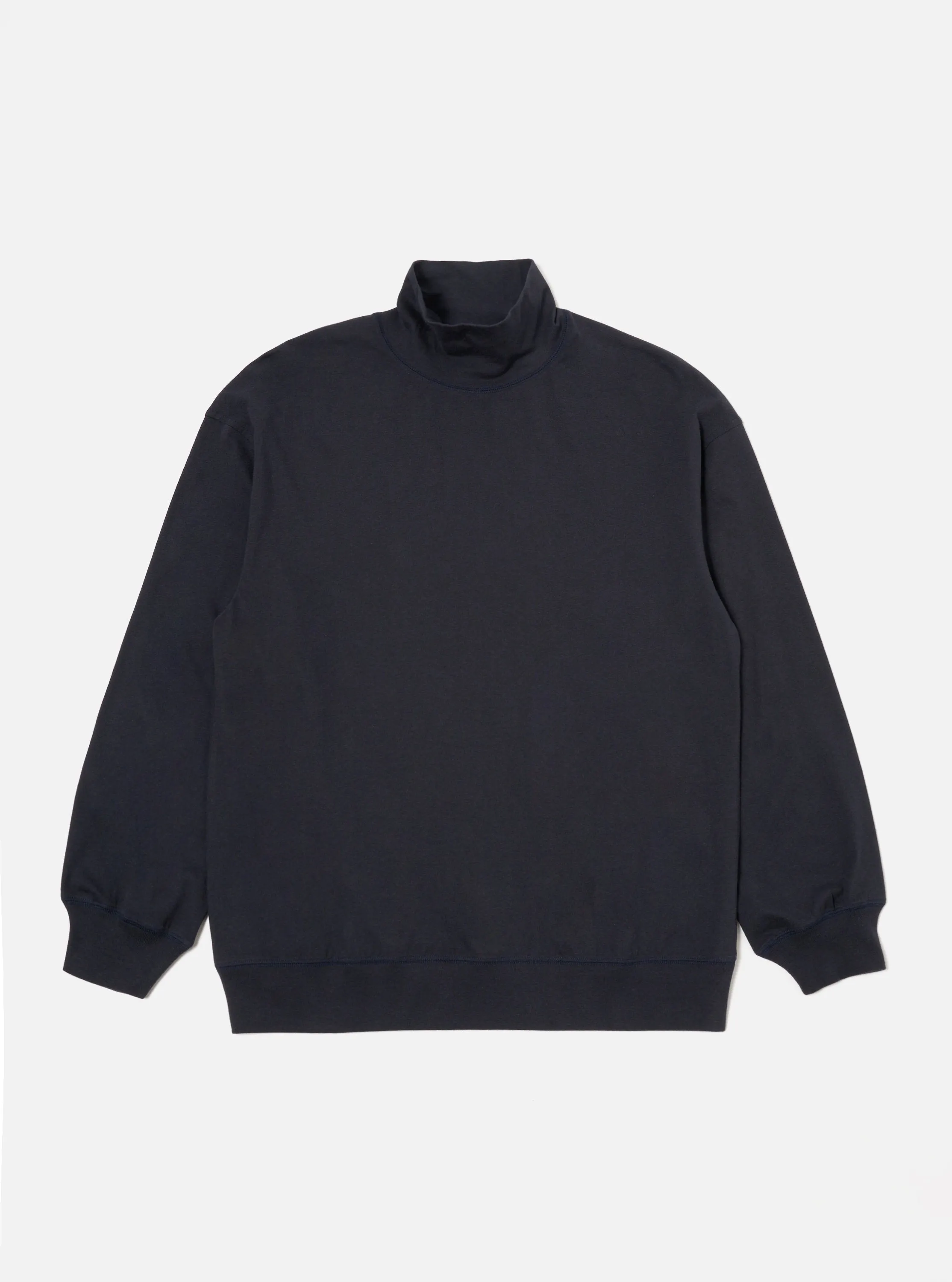 Navy Single Jersey Funnel Neck Tee sold by Universal Works