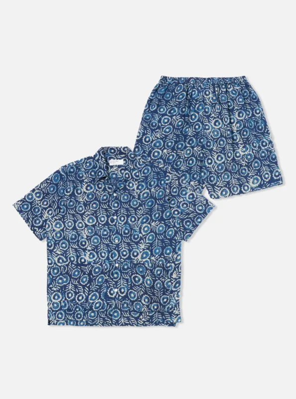 Universal Works Short Pyjama Set in Indigo Hand Block Print sold by Universal Works