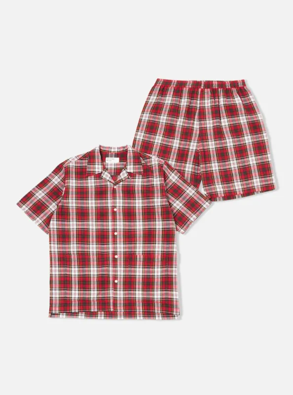 Red Madras Check Short Pyjama Set made by Universal Works