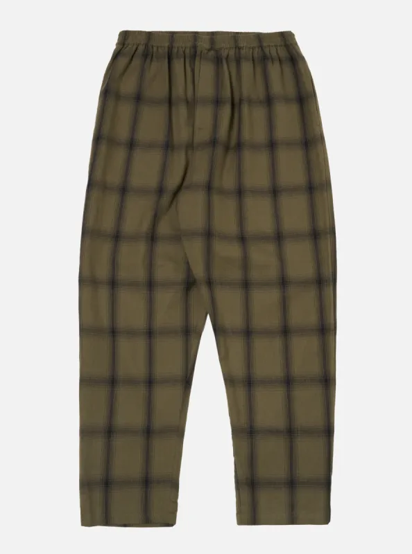 Universal Works Pyjama Pant in Olive Shadow Check sold by Universal Works