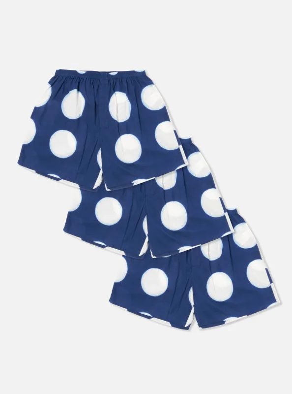 Universal Works 3 Pack Boxer Short in Indigo Big Dot Print made by Universal Works