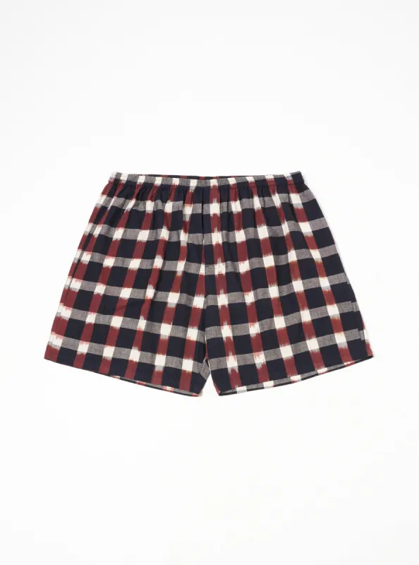 Navy/Brown Check Ikat Boxer Short made by Universal Works