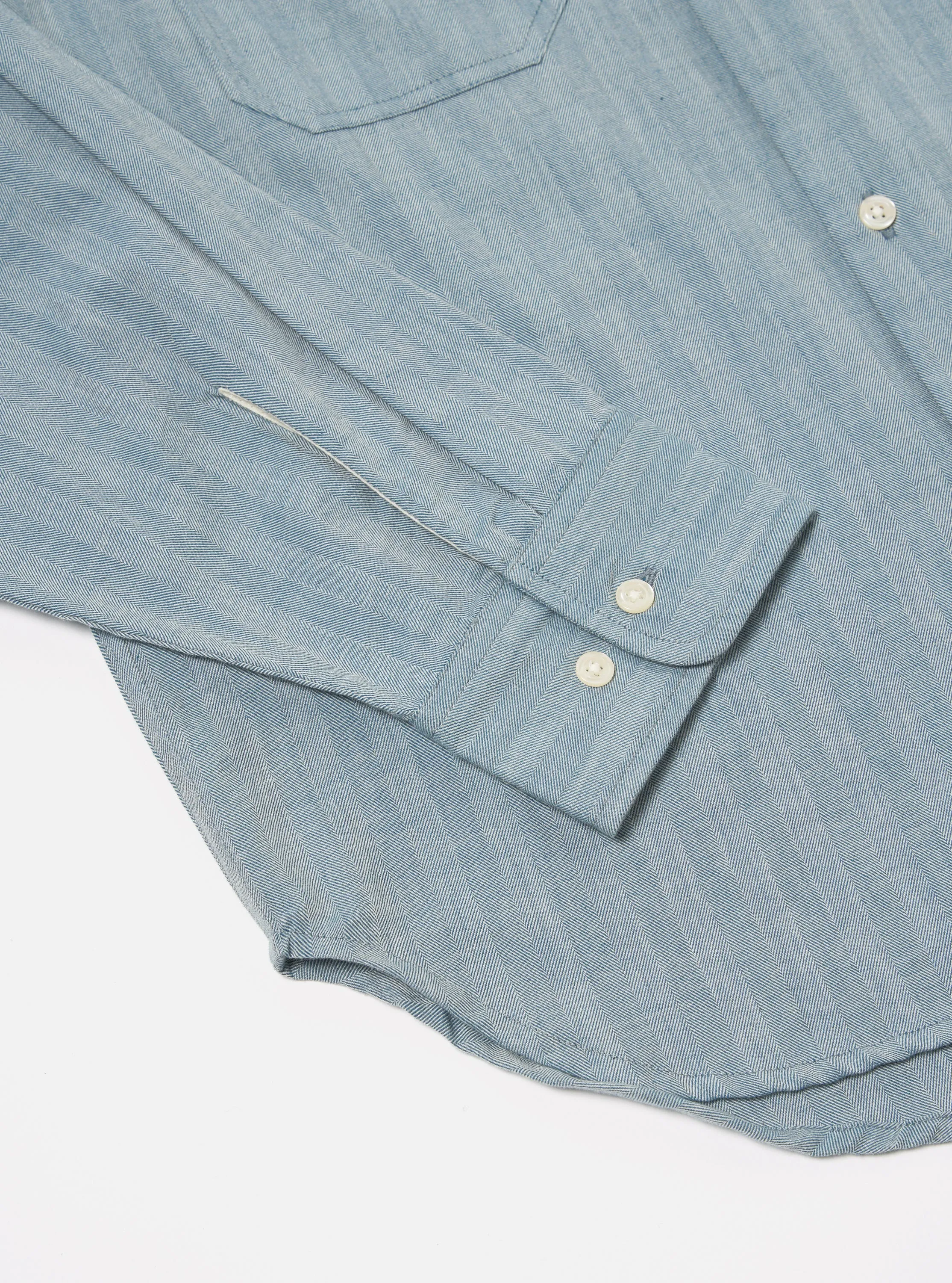 Universal Works Work Shirt in Blue Harlow Cotton sold by Universal Works product image thumbnail 5